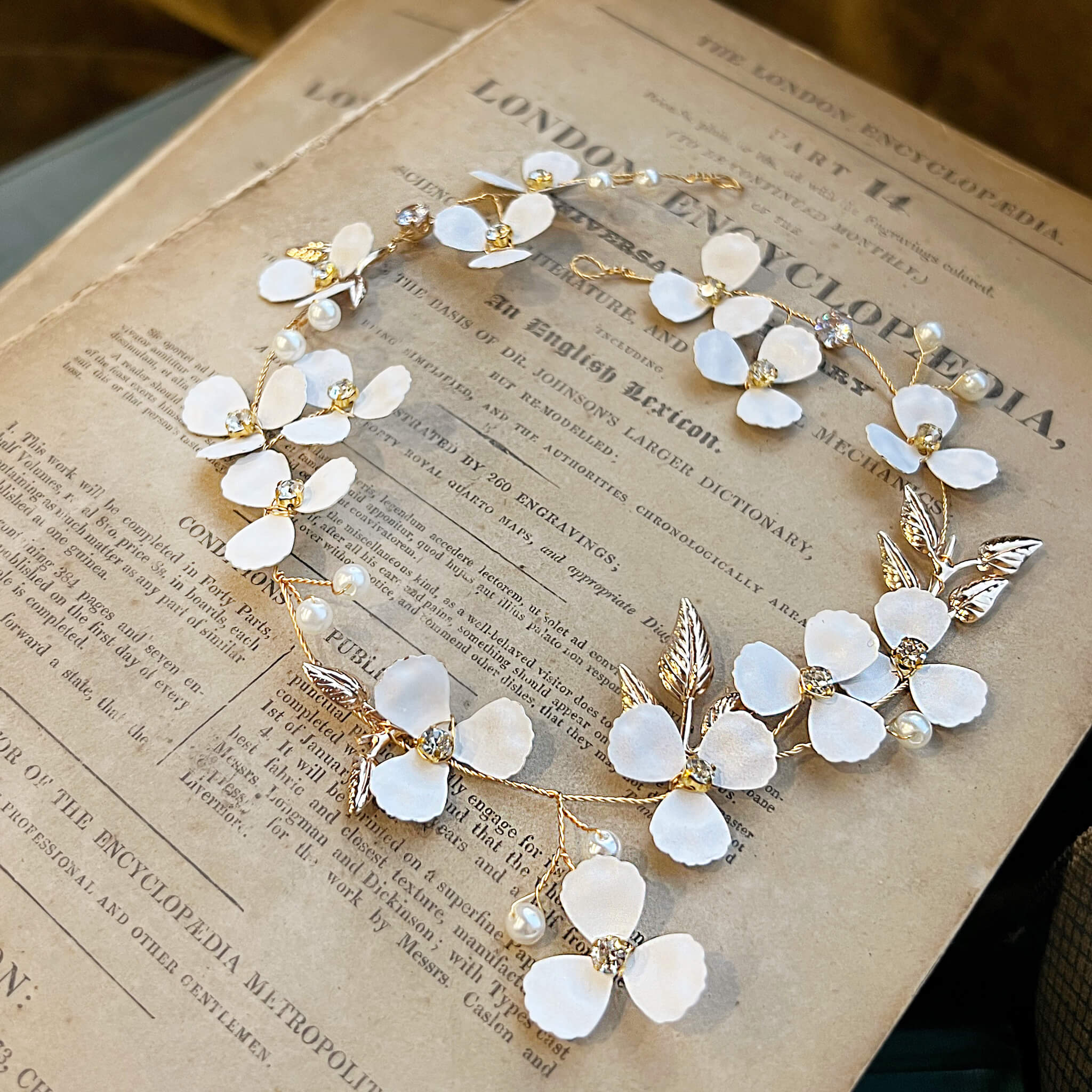 Jules Bridal - Carina, Goldtone Floral Hair Vine with Crystals & Pearls
