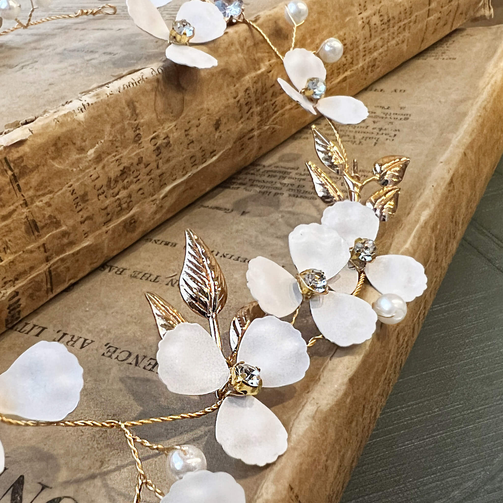 Jules Bridal - Carina, Goldtone Floral Hair Vine with Crystals & Pearls