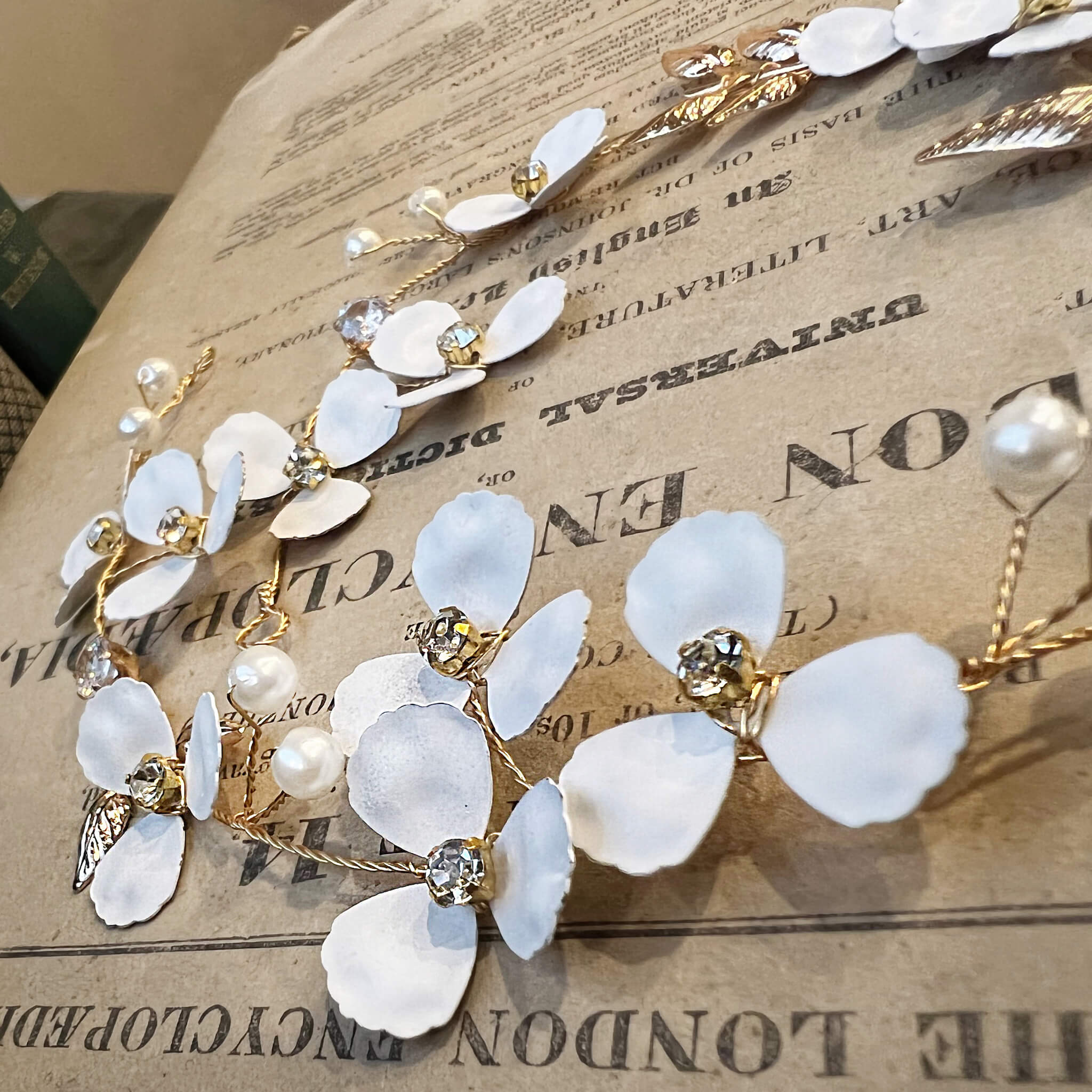Jules Bridal - Carina, Goldtone Floral Hair Vine with Crystals & Pearls