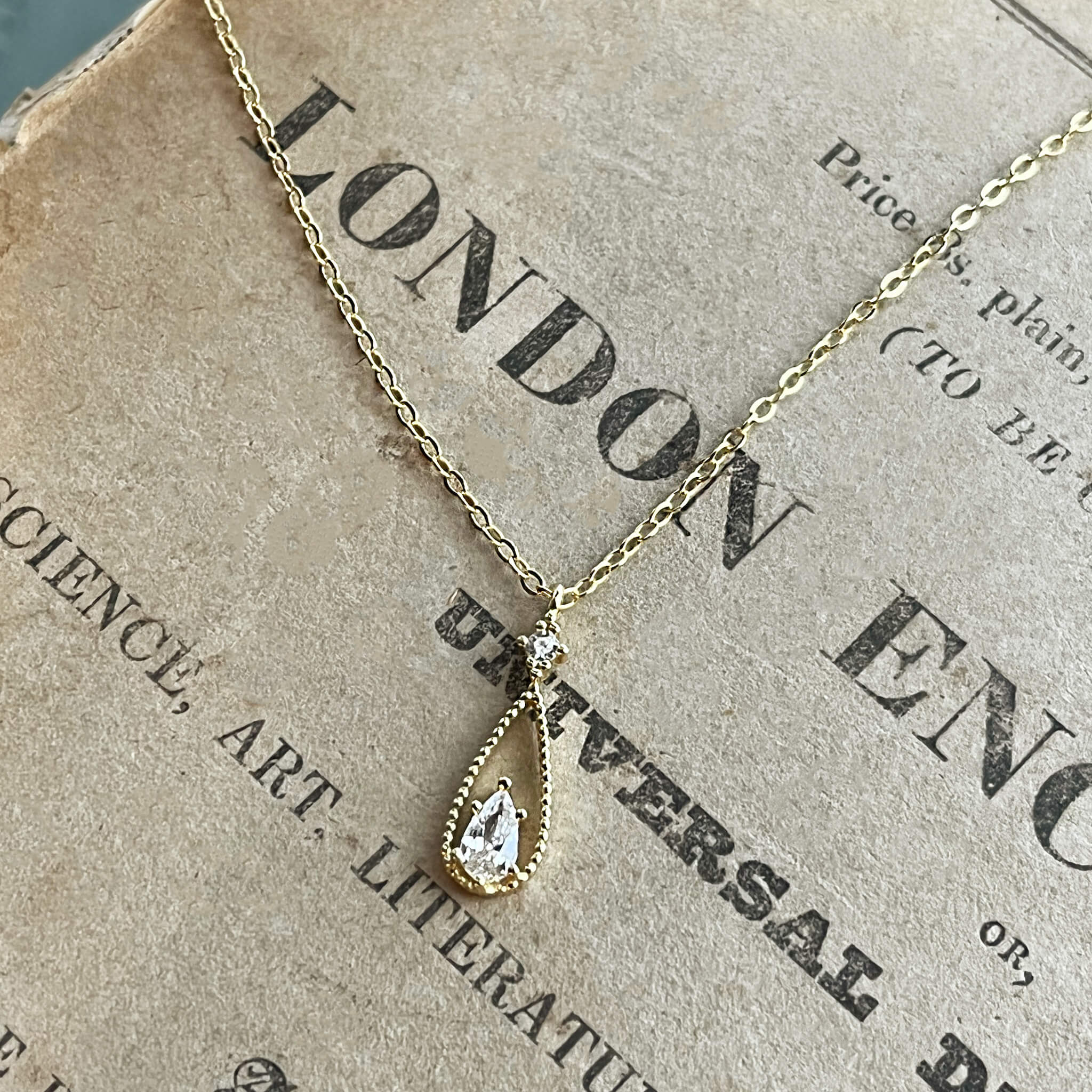 Jules Bridal - Carlin, 14k Gold Plated Minimalist Crystal Drop Pendant