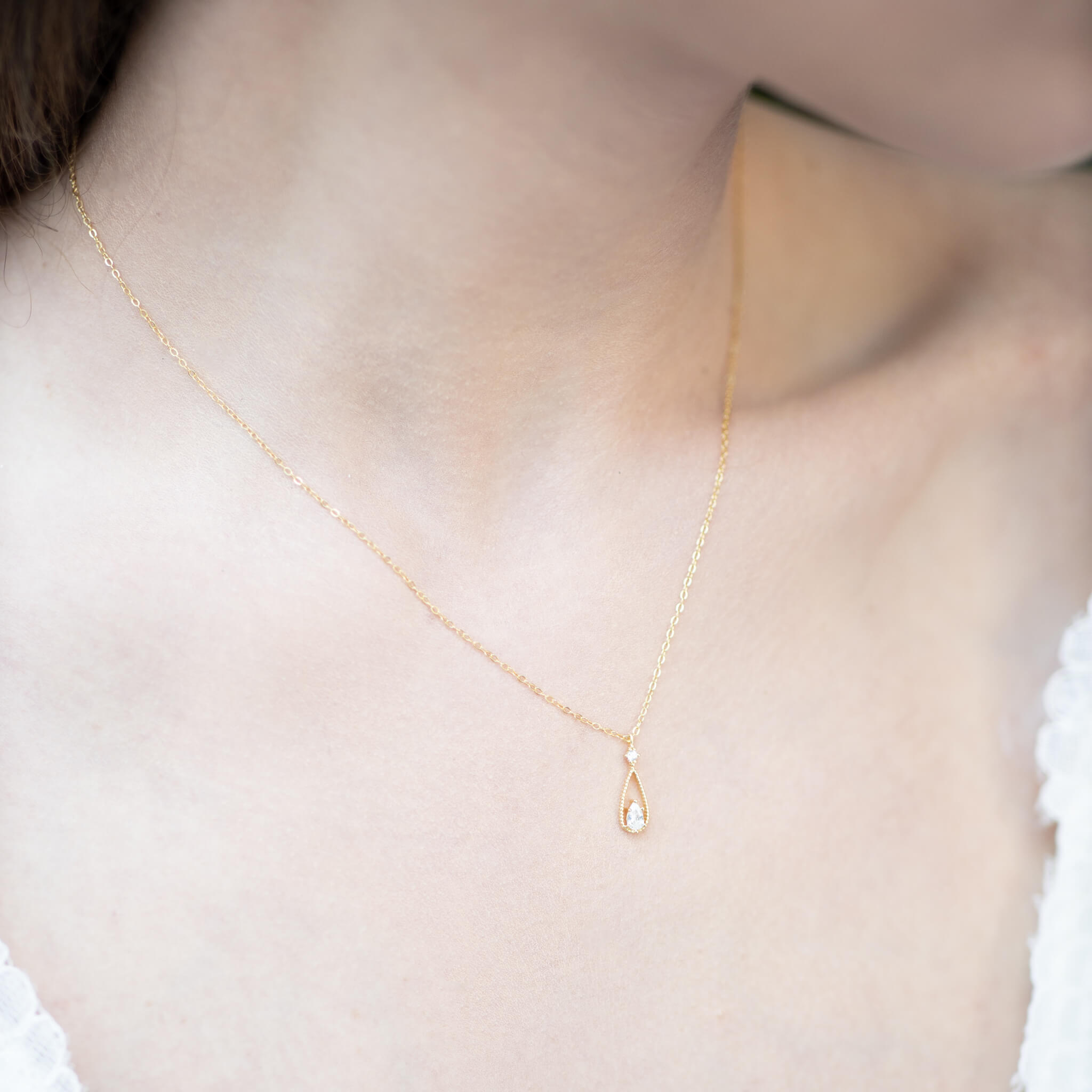 Jules Bridal - Carlin, 14k Gold Plated Minimalist Crystal Drop Pendant