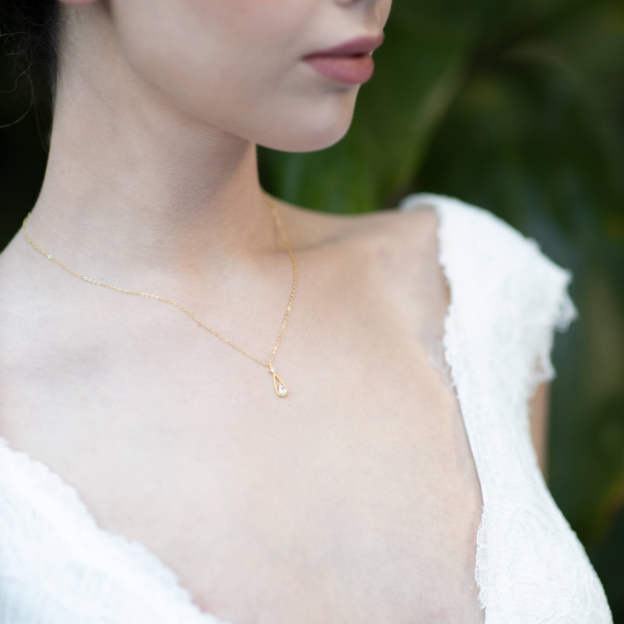 Jules Bridal - Carlin, 14k Gold Plated Minimalist Crystal Drop Pendant