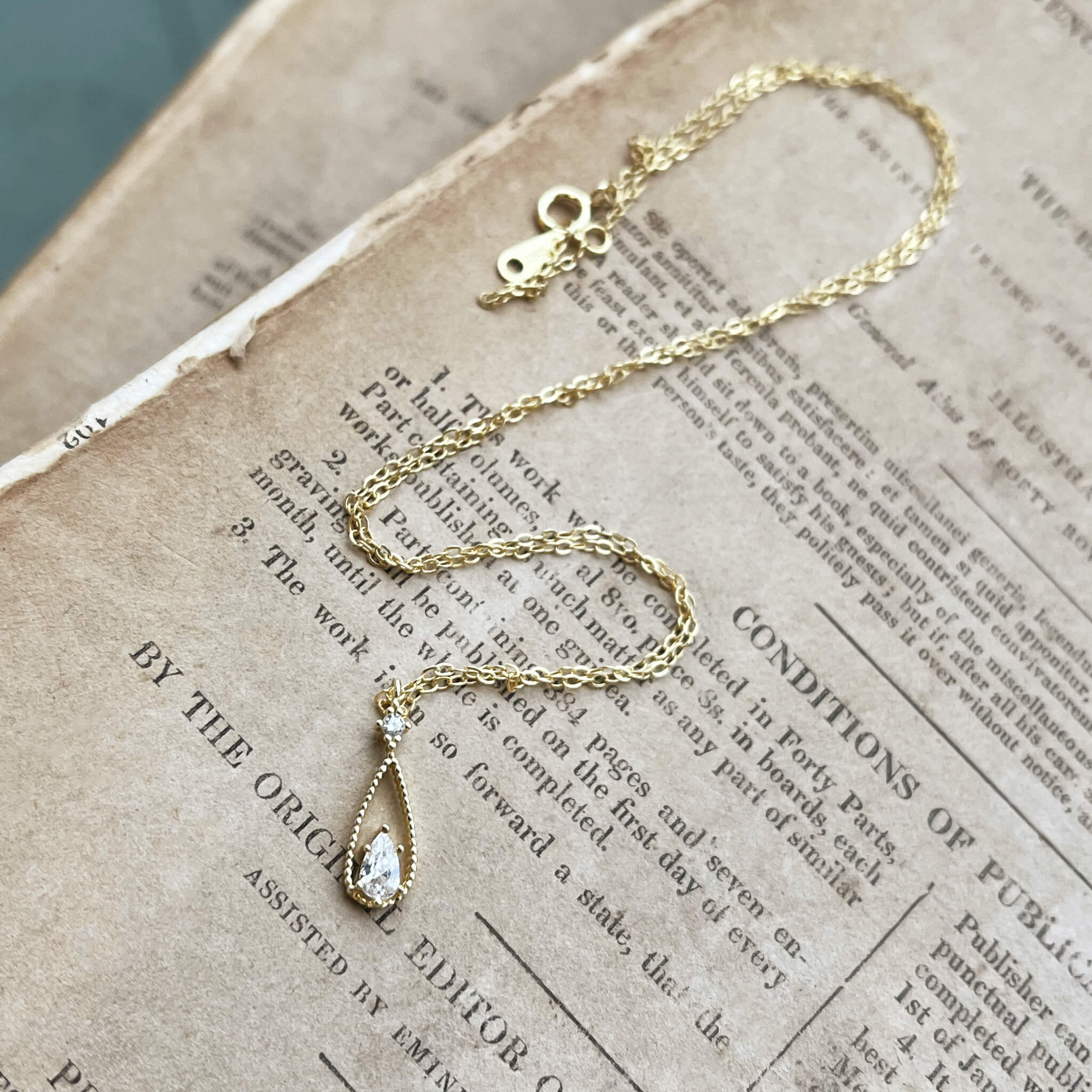 Jules Bridal - Carlin, 14k Gold Plated Minimalist Crystal Drop Pendant