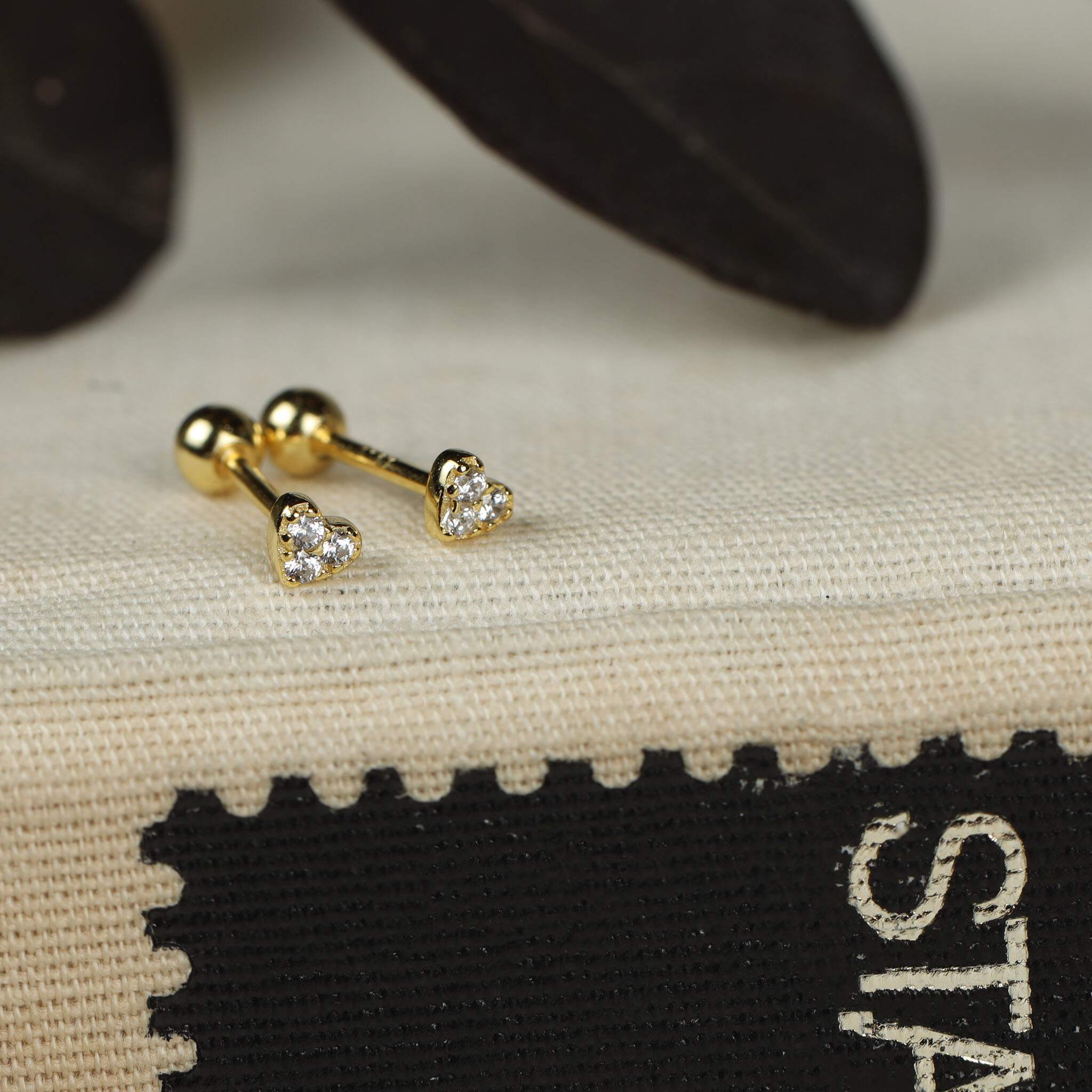 Jules Bridal - Cassidy, Goldtone Heart Shaped Crystal Studs