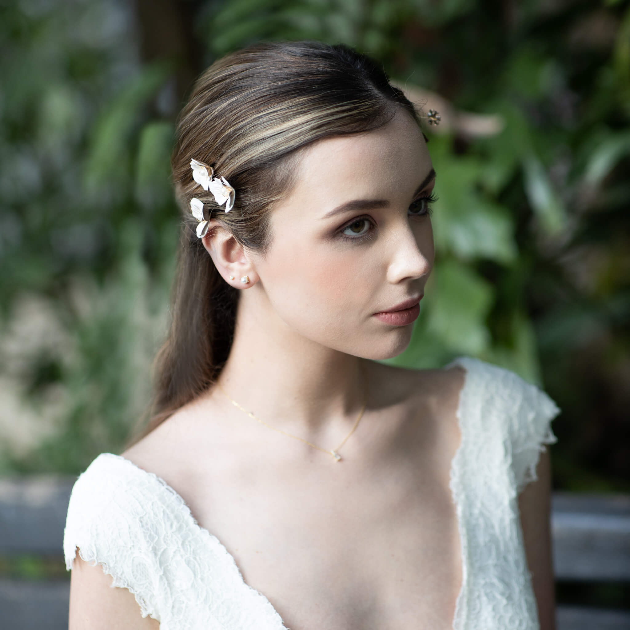 Jules Bridal - Colette, Pearl & Enamel Floral Hair Pin Set in Gold