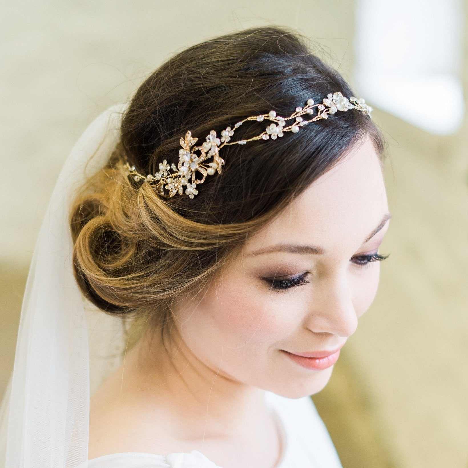 Jules Bridal - Diana, Gold Leaf Crystal Vine