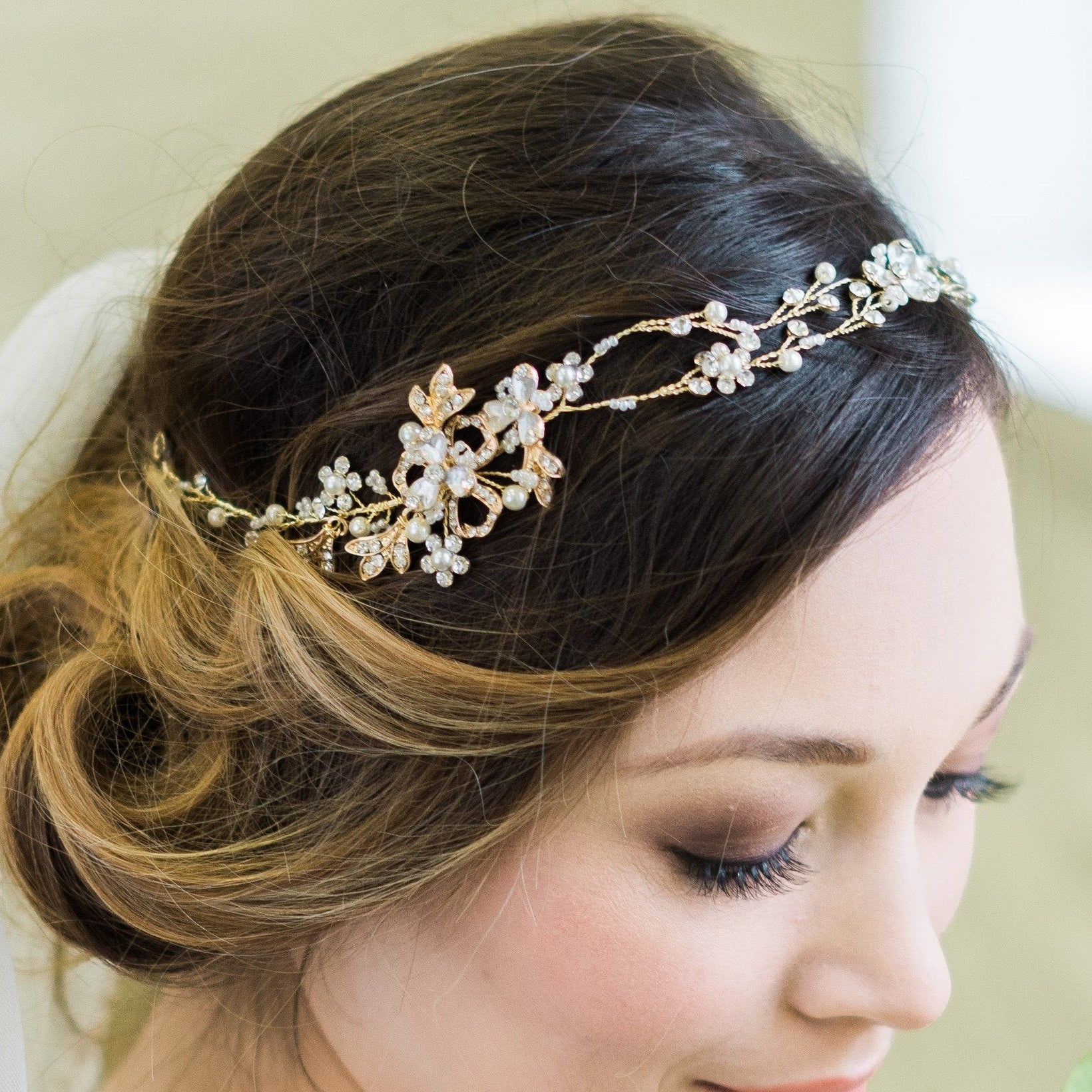 Jules Bridal - Diana, Gold Leaf Crystal Vine