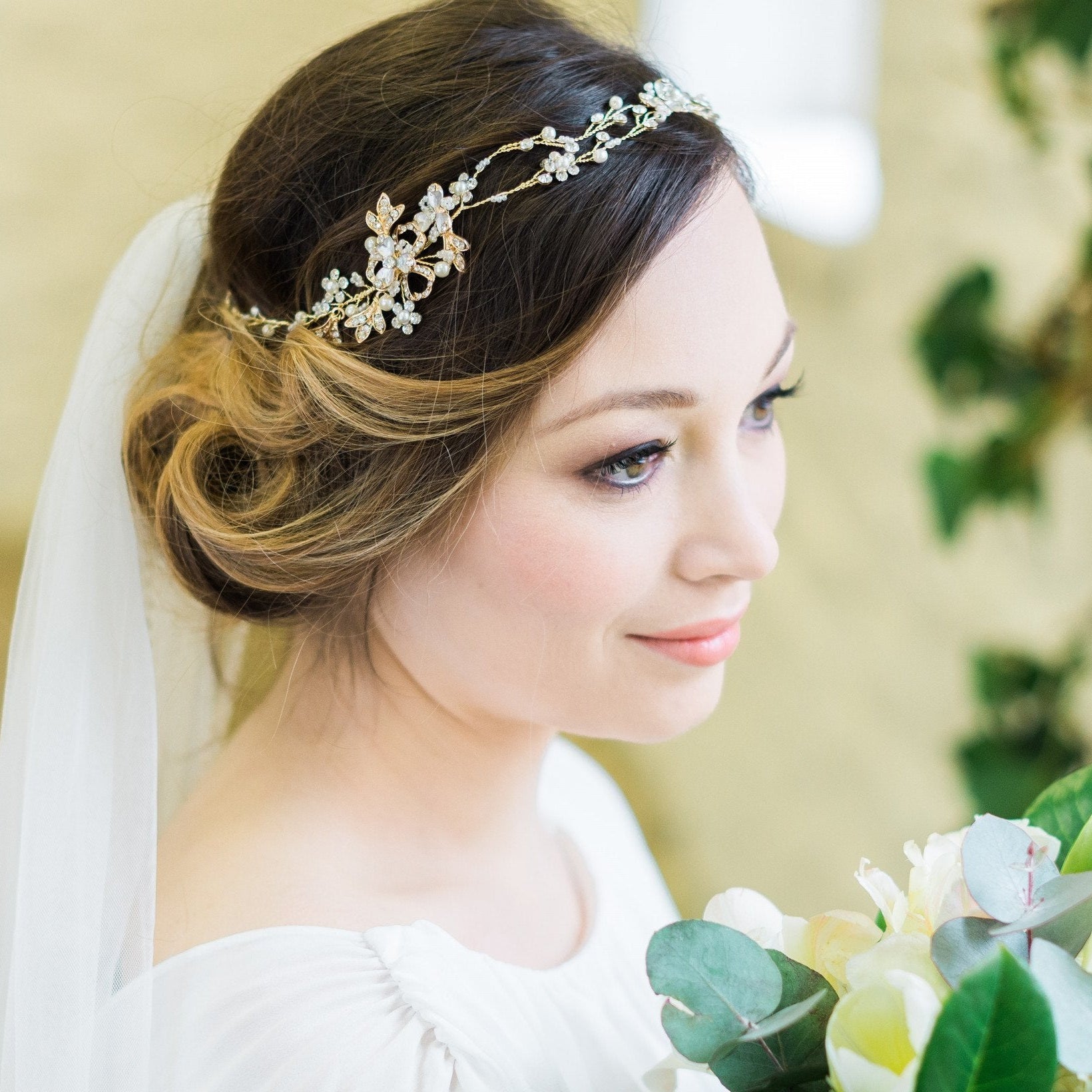 Jules Bridal - Diana, Gold Leaf Crystal Vine