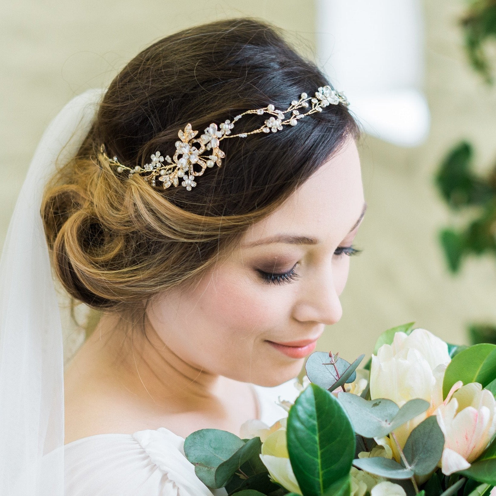 Jules Bridal - Diana, Gold Leaf Crystal Vine