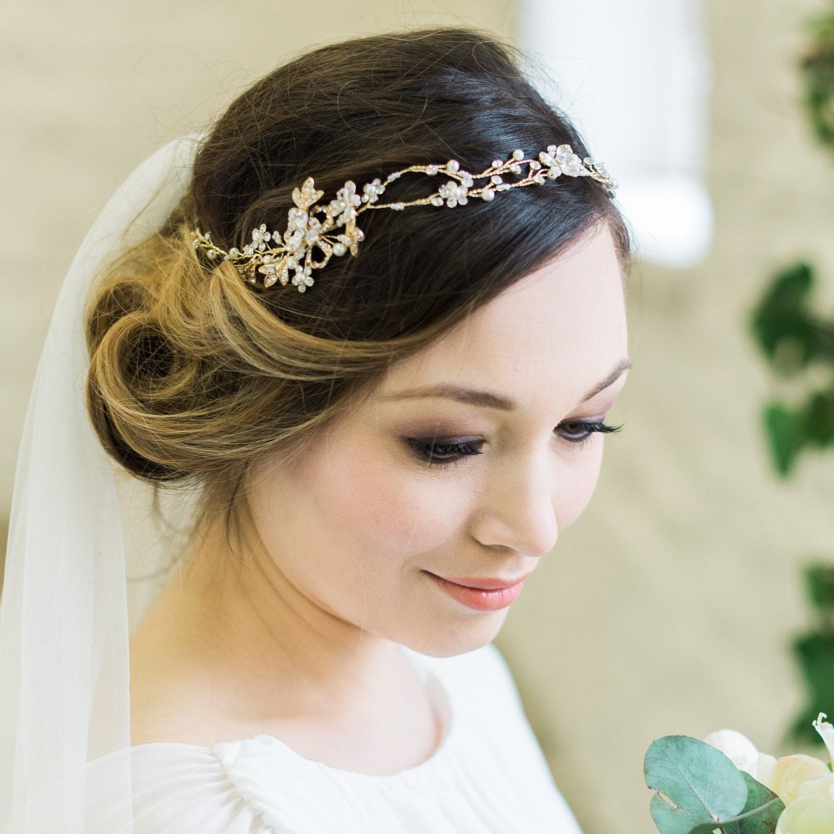Jules Bridal - Diana, Gold Leaf Crystal Vine