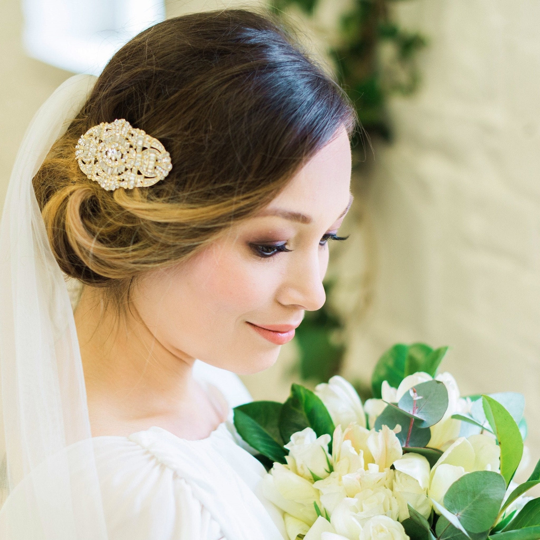 Jules Bridal - Elise, Gold Art Deco Style Comb