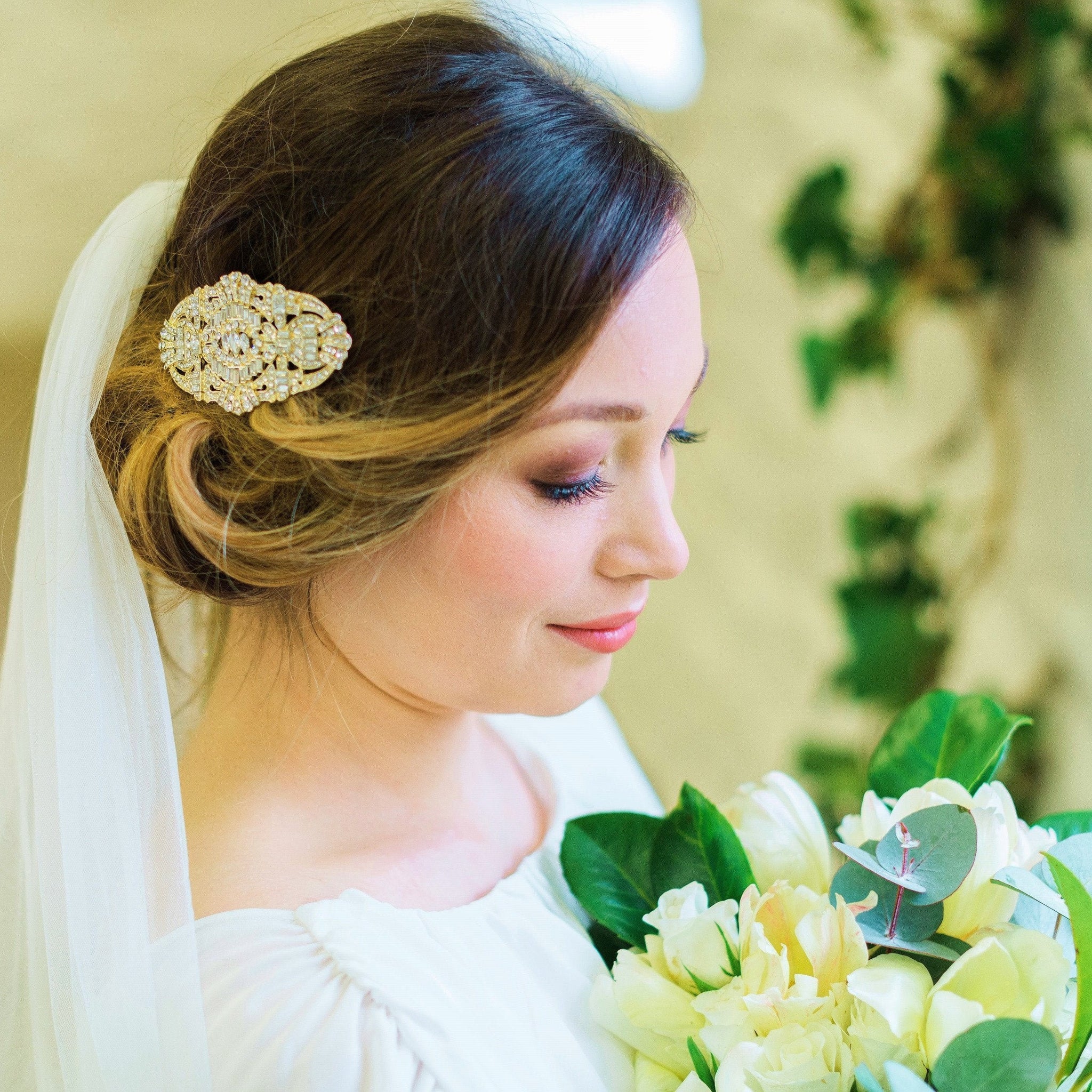 Jules Bridal - Elise, Gold Art Deco Style Comb
