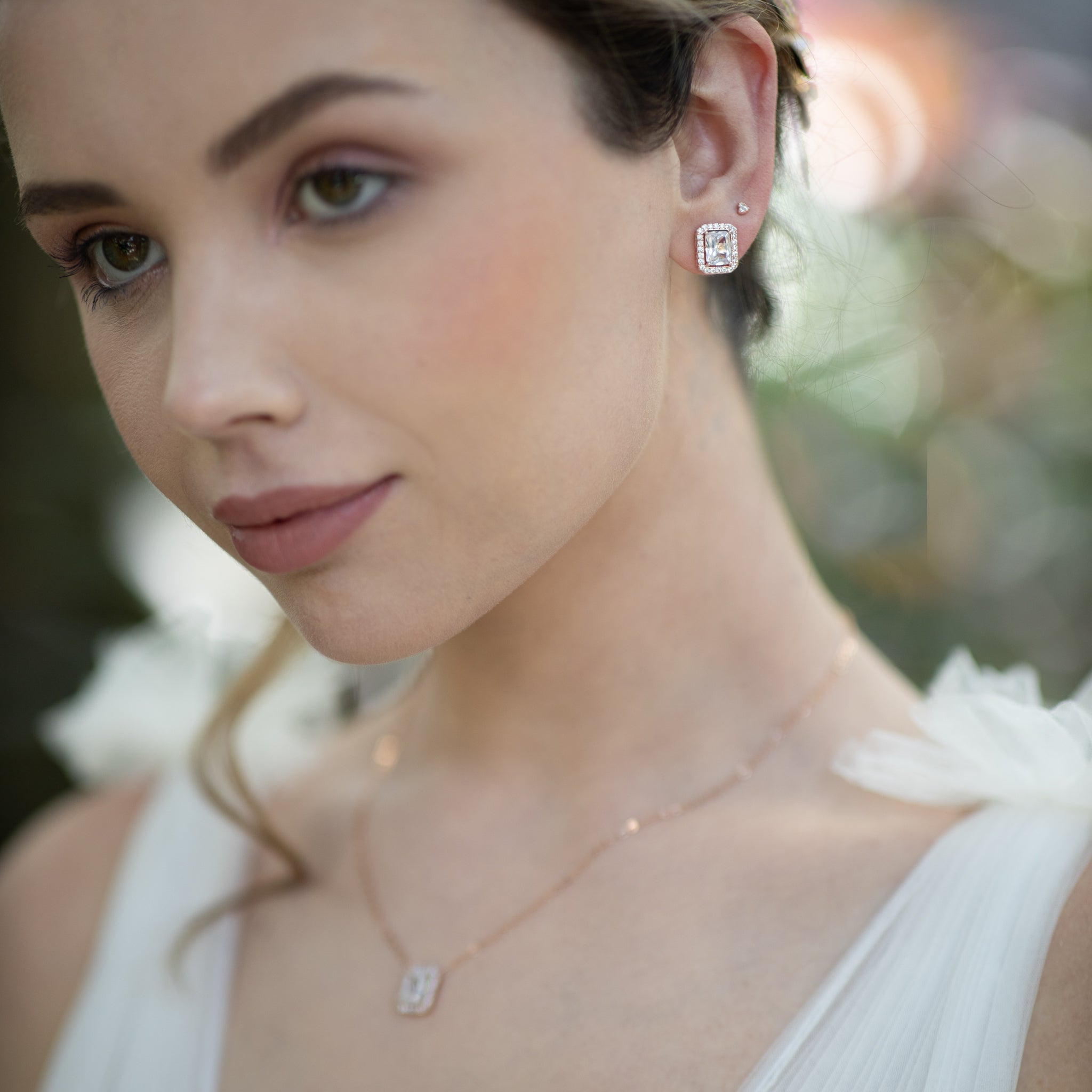 Jules Bridal - Elsa, Rose Gold Emerald Cut Crystal Studs