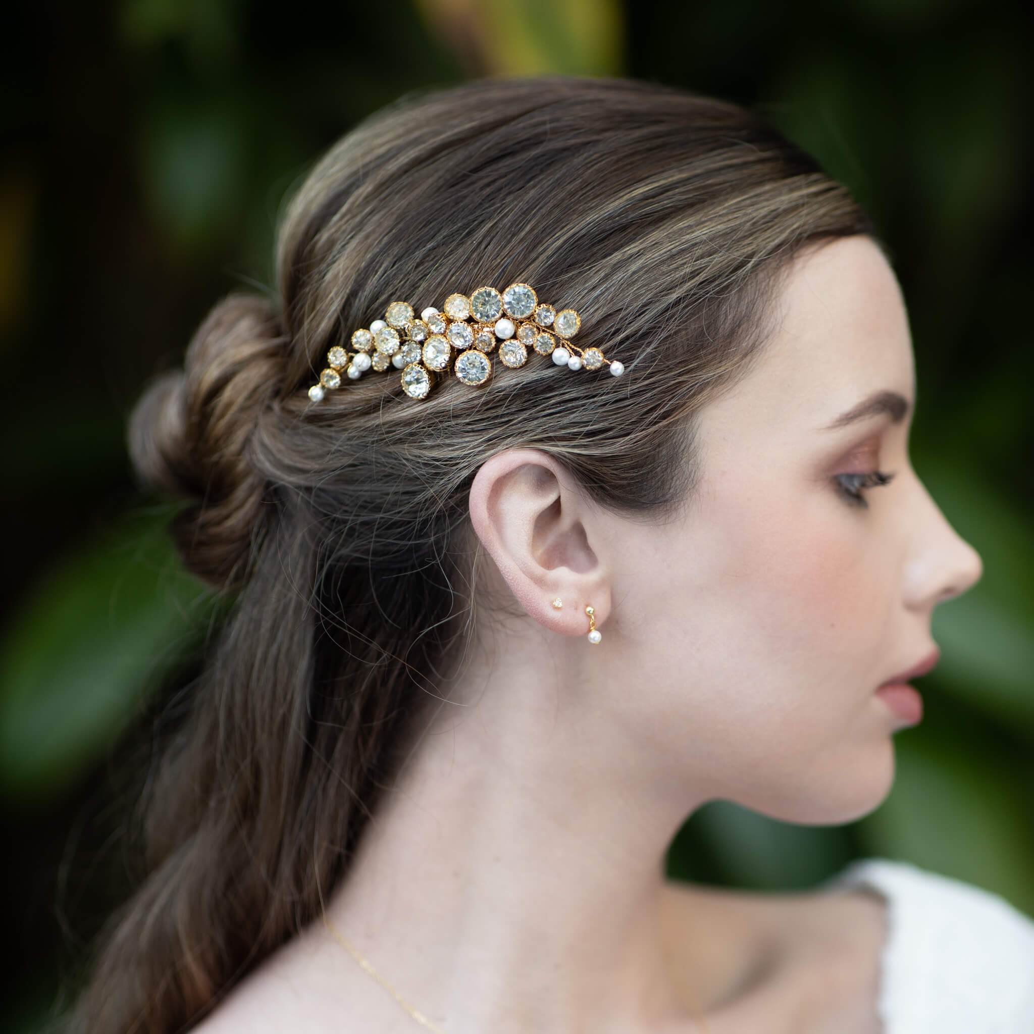 Jules Bridal - Estelle, Crystal and Pearl Hair Comb in Gold