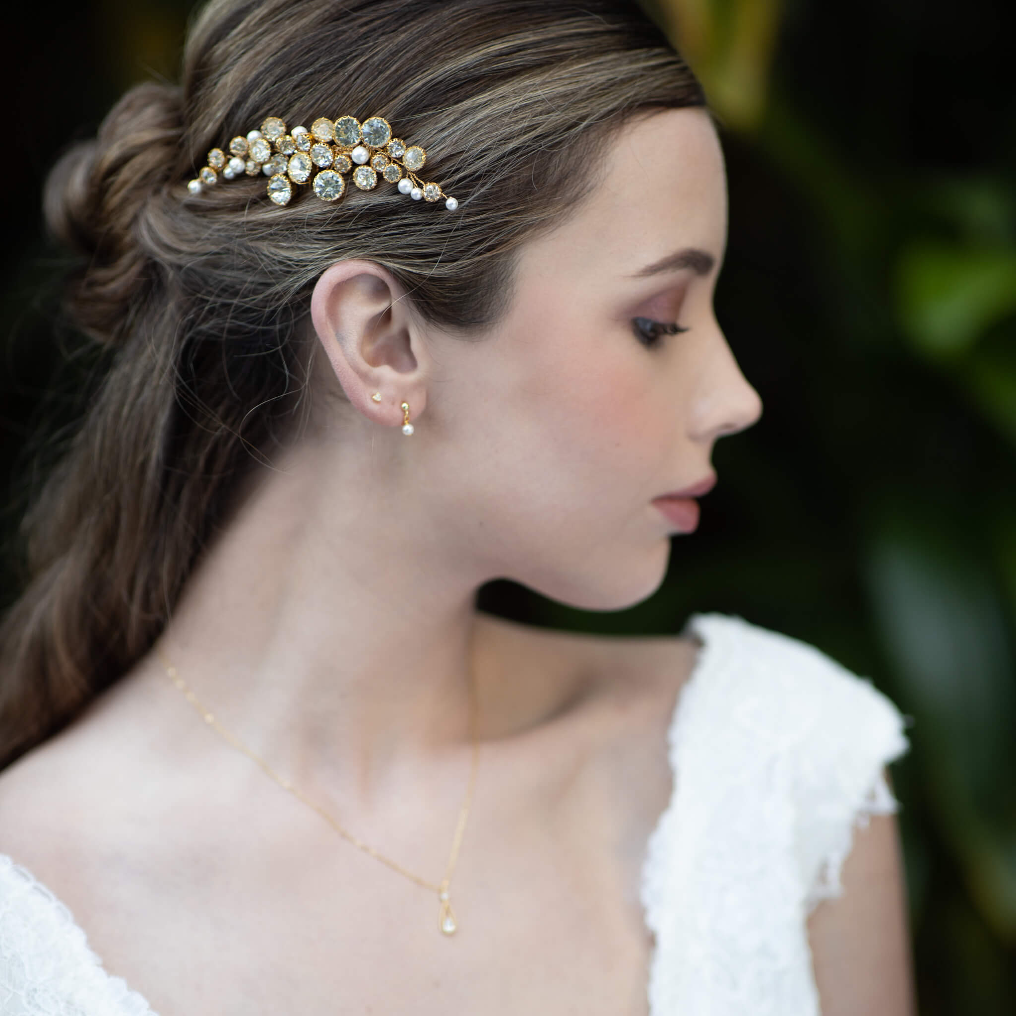 Jules Bridal - Estelle, Crystal and Pearl Hair Comb in Gold