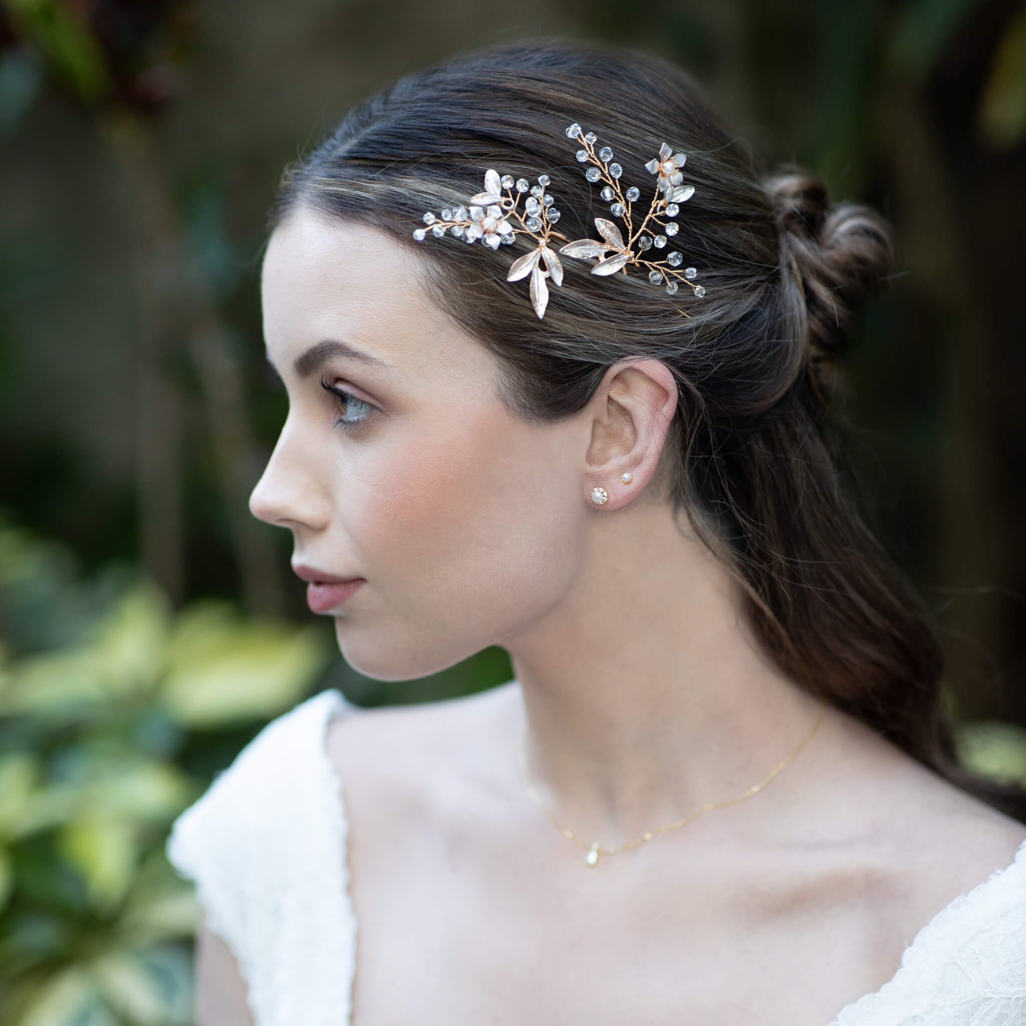Jules Bridal - Florance, Enamel Flower Crystal Hair Pin Set