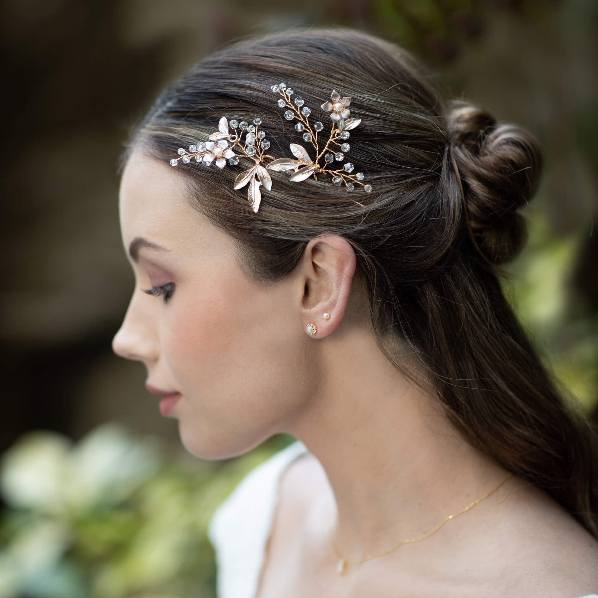 Jules Bridal - Florance, Enamel Flower Crystal Hair Pin Set
