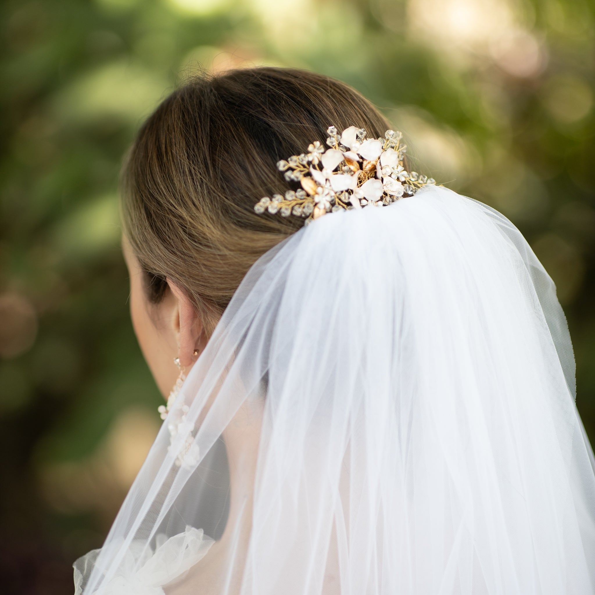 Jules Bridal - Gisla, Enamel Floral Golden Leaf Hair Comb
