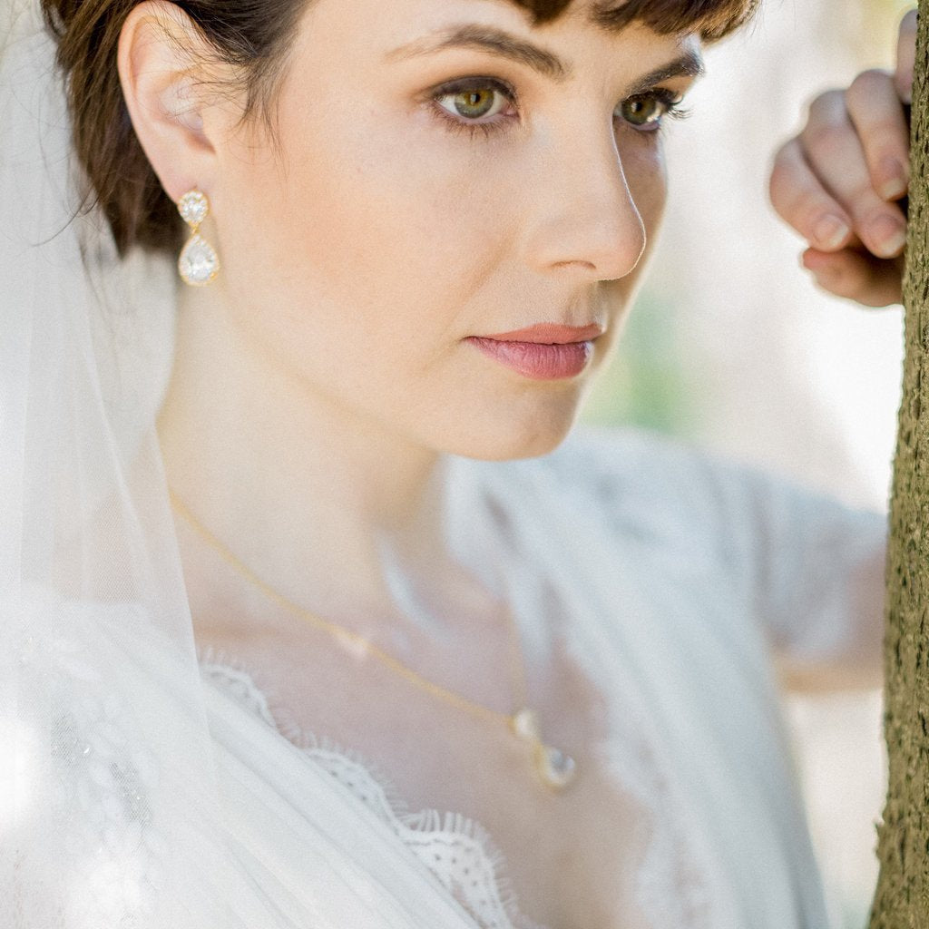 Jules Bridal - Gold Sparkling Teardrop Crystal Jewellery Set, Jodie