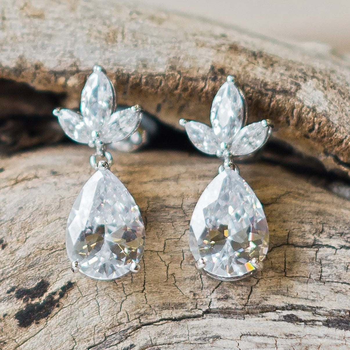Jules Bridal - Jenna, Crystal Silver Teardrop Earrings