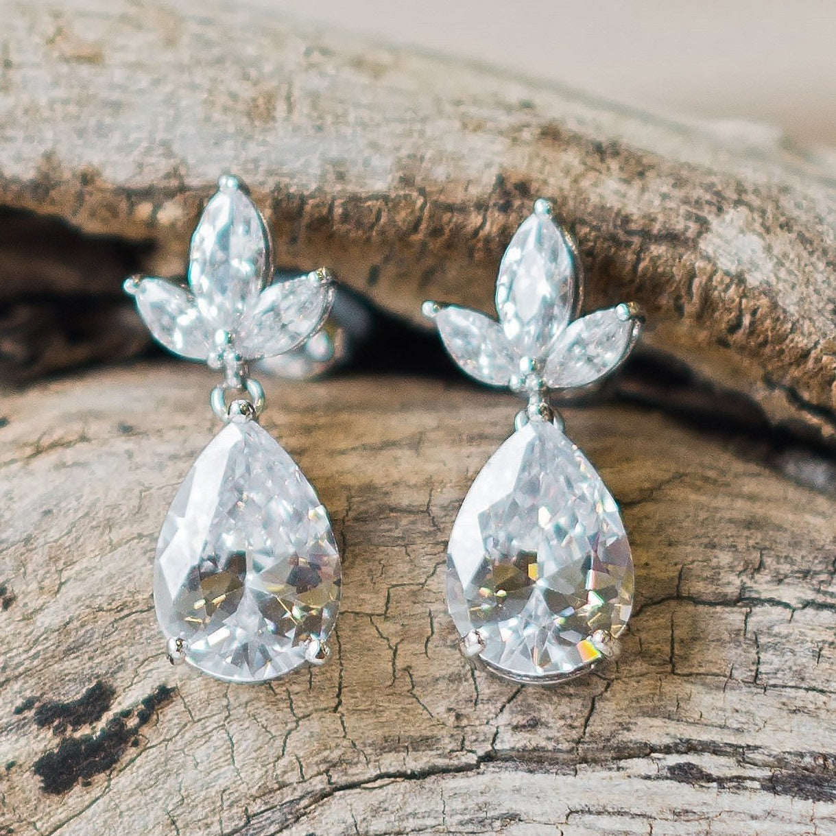 Jules Bridal - Jenna, Crystal Silver Teardrop Earrings
