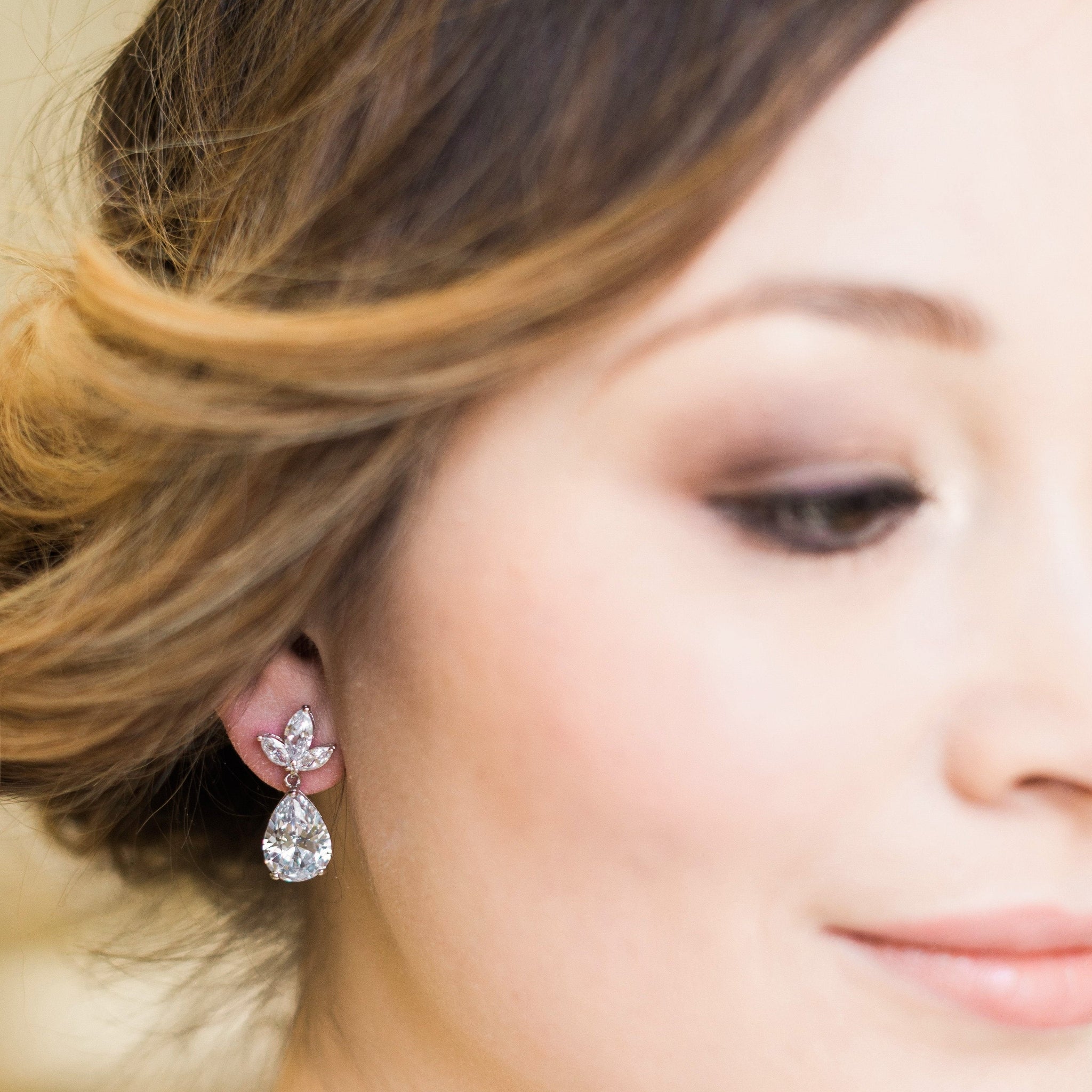 Jules Bridal - Jenna, Crystal Silver Teardrop Earrings