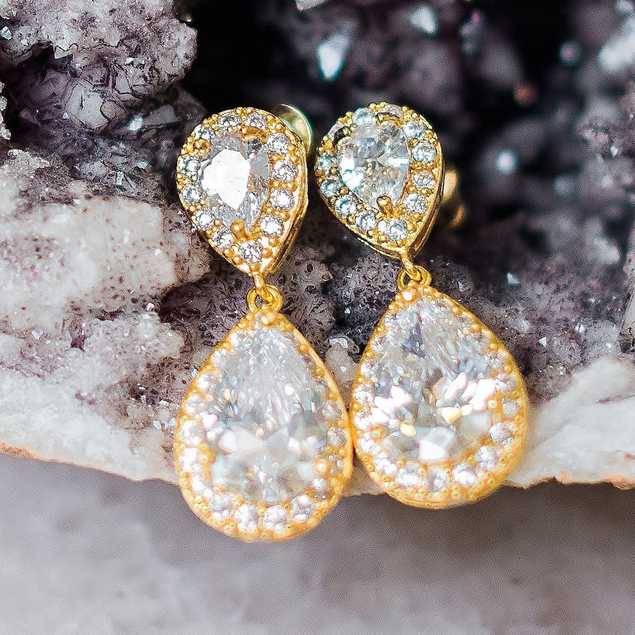 Jules Bridal - Jodie, Crystal & Gold Teardrop Earrings