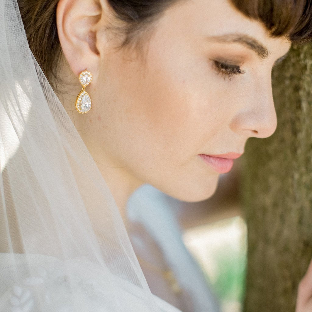 Jules Bridal - Jodie, Crystal & Gold Teardrop Earrings