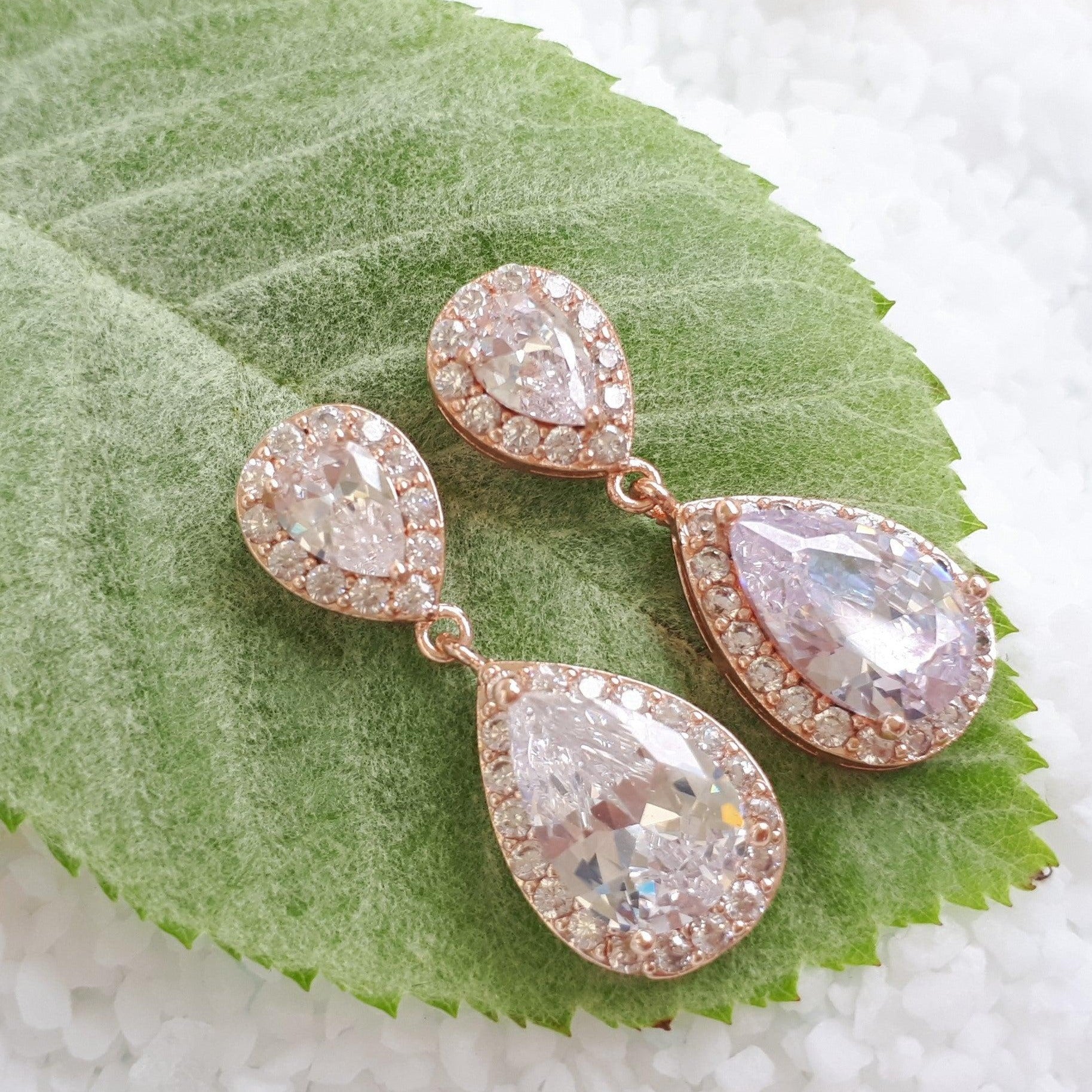 Jules Bridal - Jodie, Crystal & Rose Gold Earrings