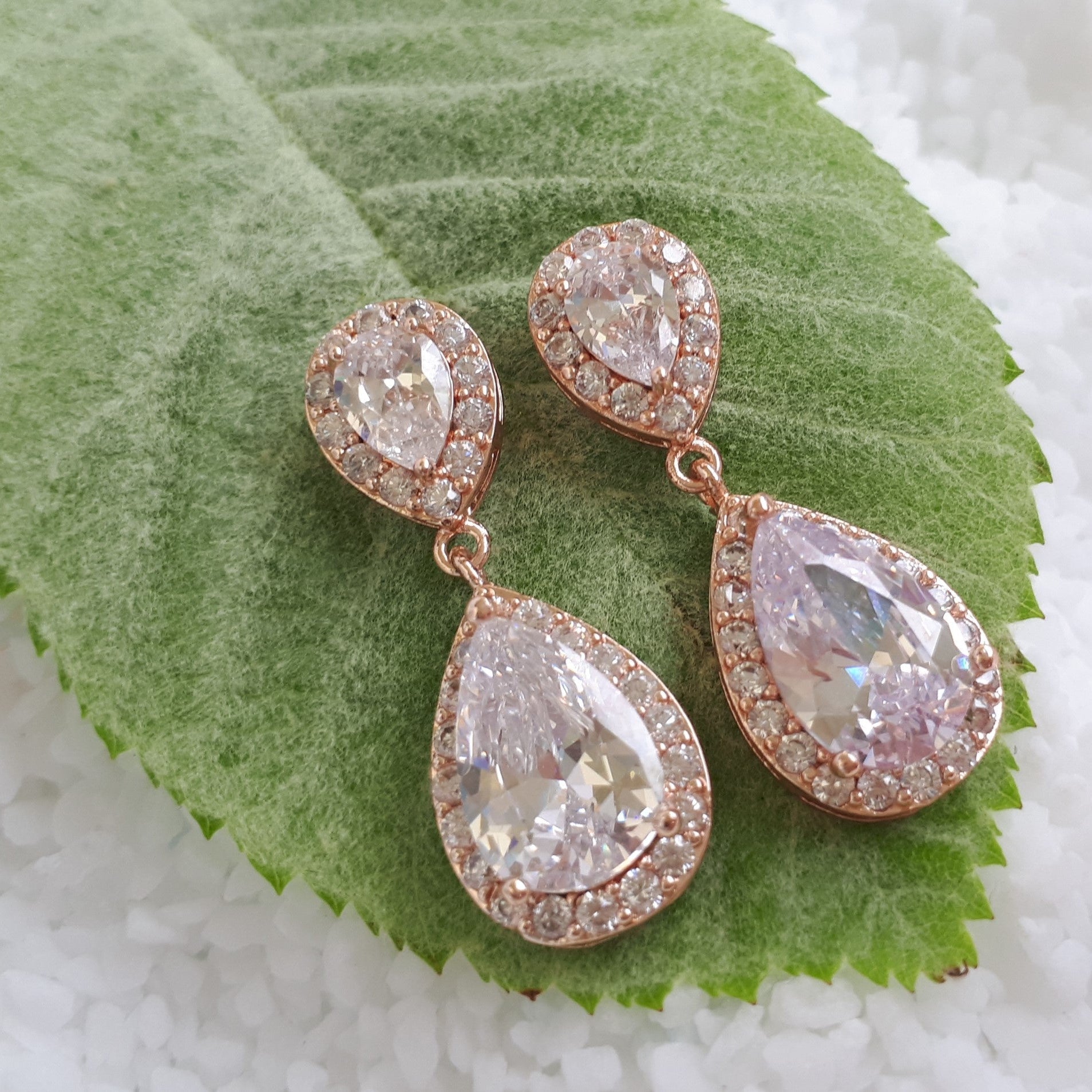 Jodie, Crystal & Rose Gold Clip-on Earrings