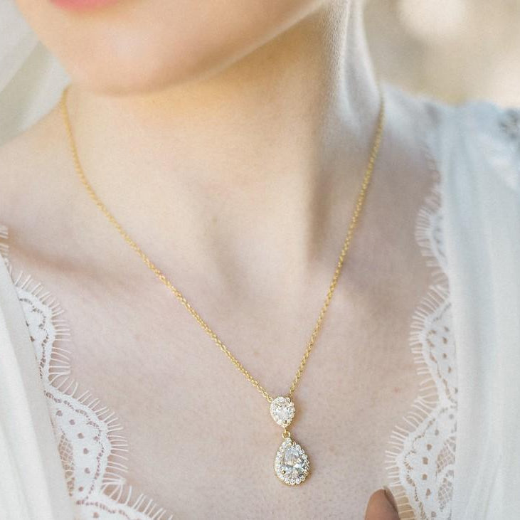 Jules Bridal - Jodie Gold, Teardrop Crystal Pendant