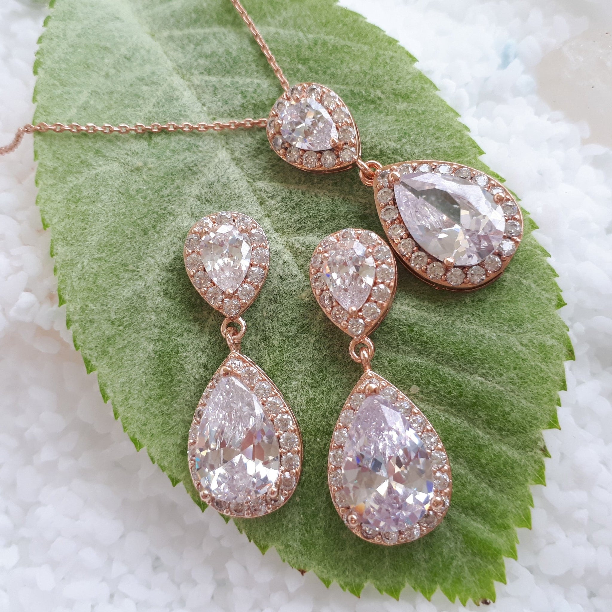 Jules Bridal - Jodie, Rose Gold Teardrop Crystal Set