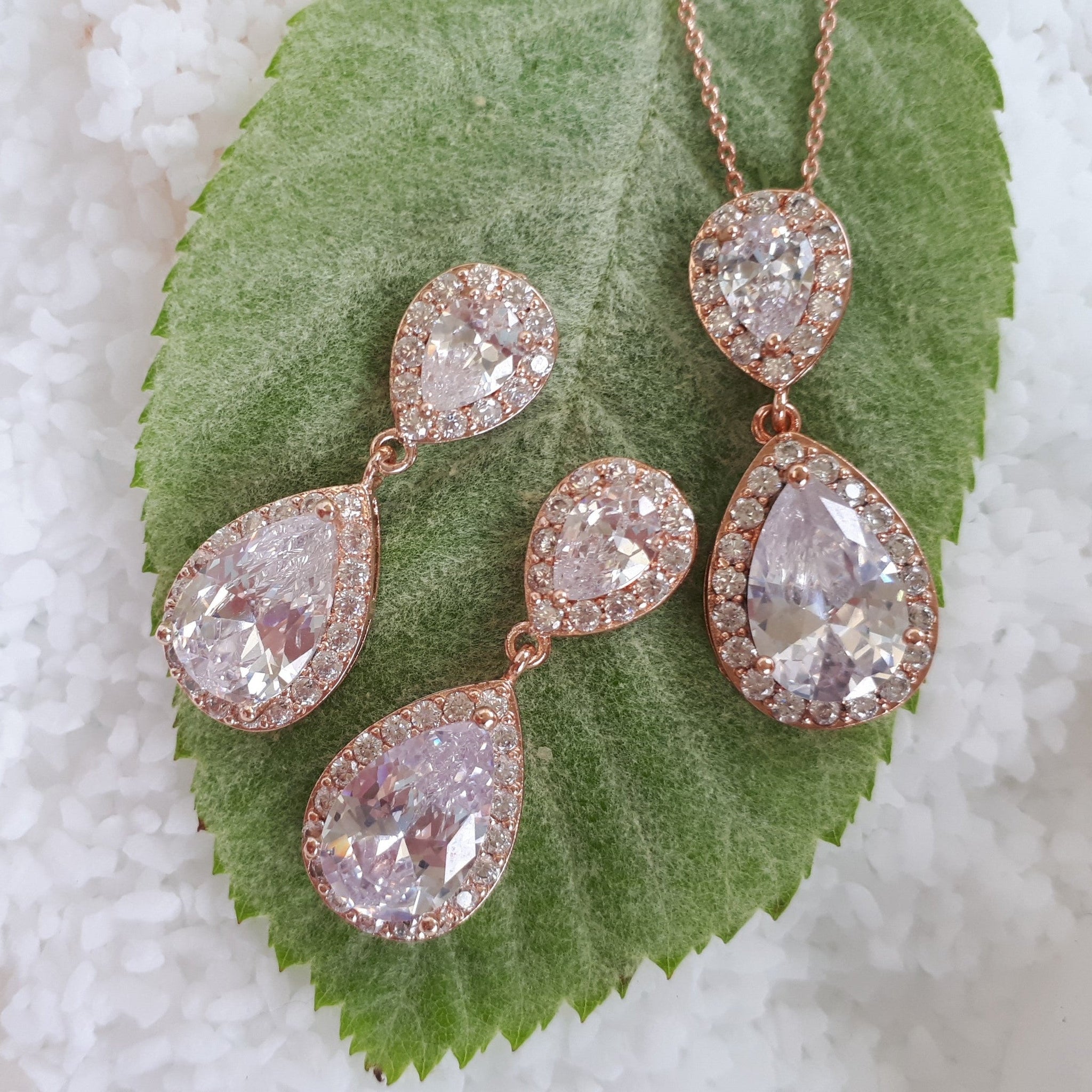 Jules Bridal - Jodie, Rose Gold Teardrop Crystal Set