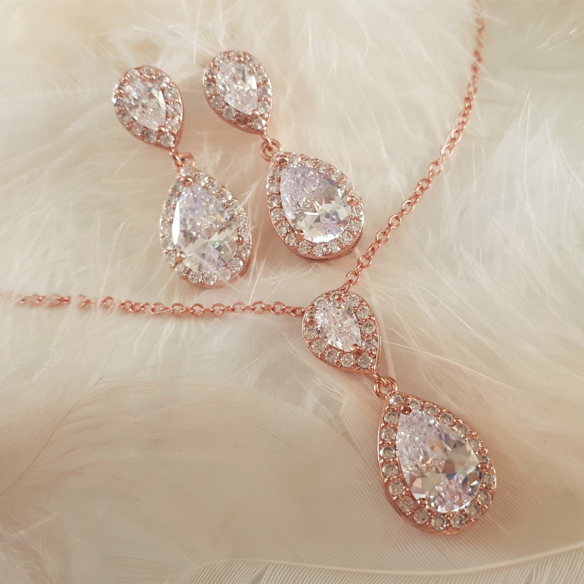 Jules Bridal - Jodie, Rose Gold Teardrop Crystal Set