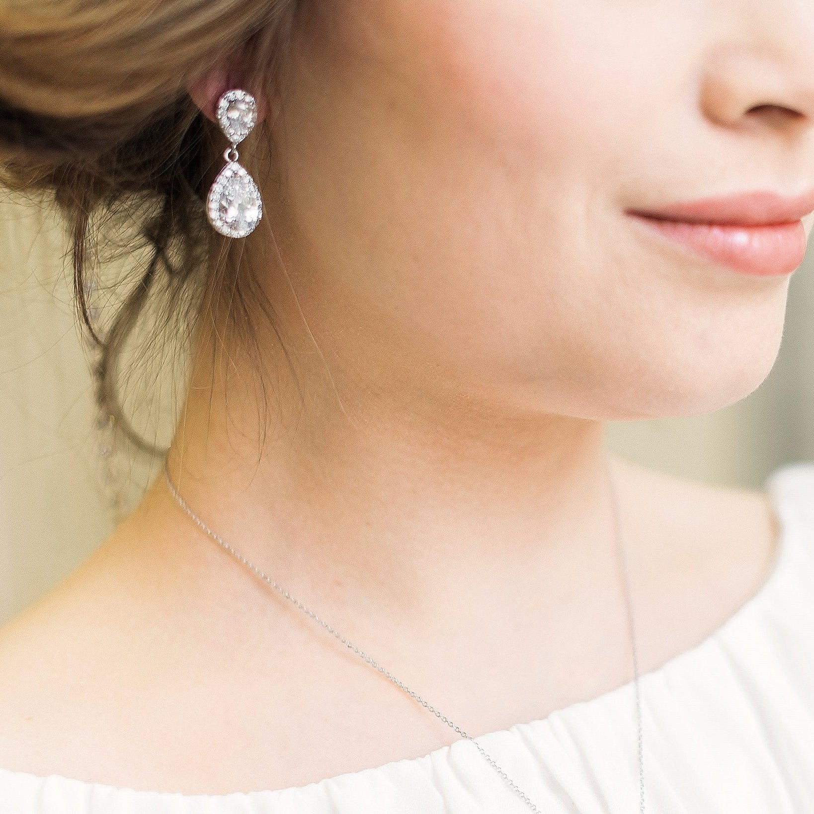 Jules Bridal - Jodie, Silver Teardrop Clip-on Earrings