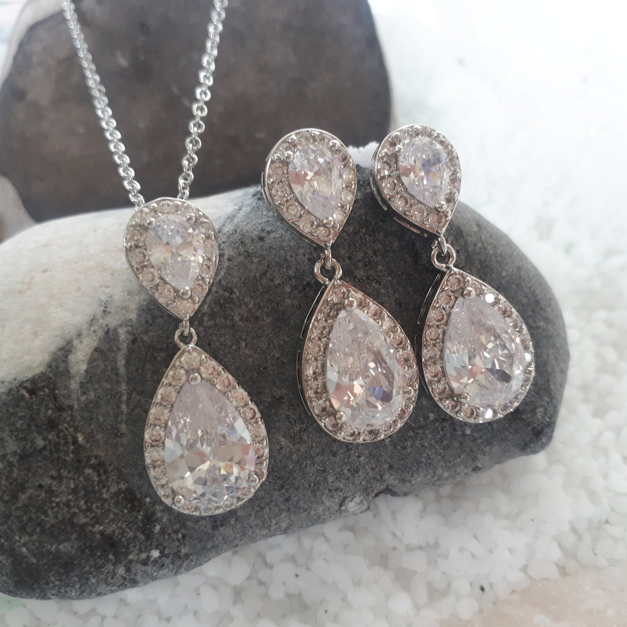Jules Bridal - Jodie, Silver Teardrop Crystal Jewellery Set