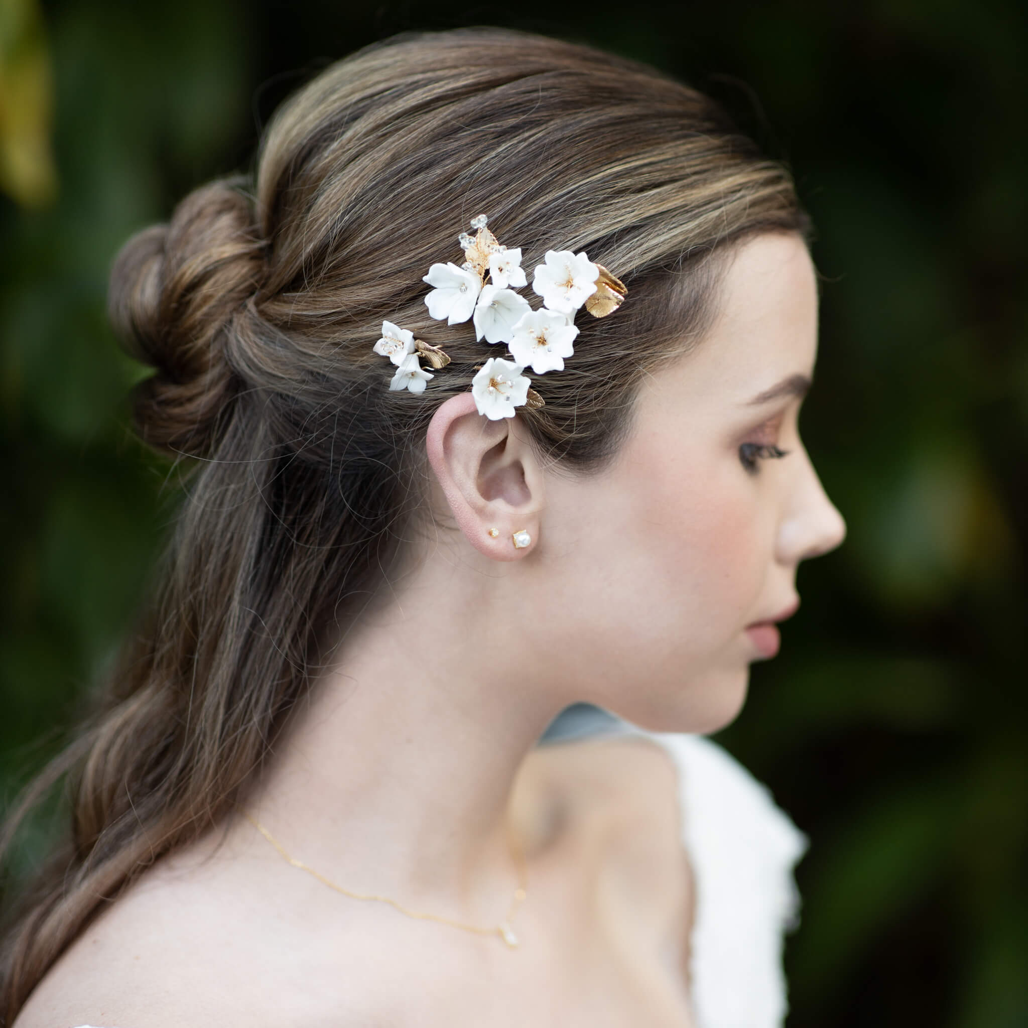 Jules Bridal - Kalmia, White Ceramic Floral Hair Pin Set