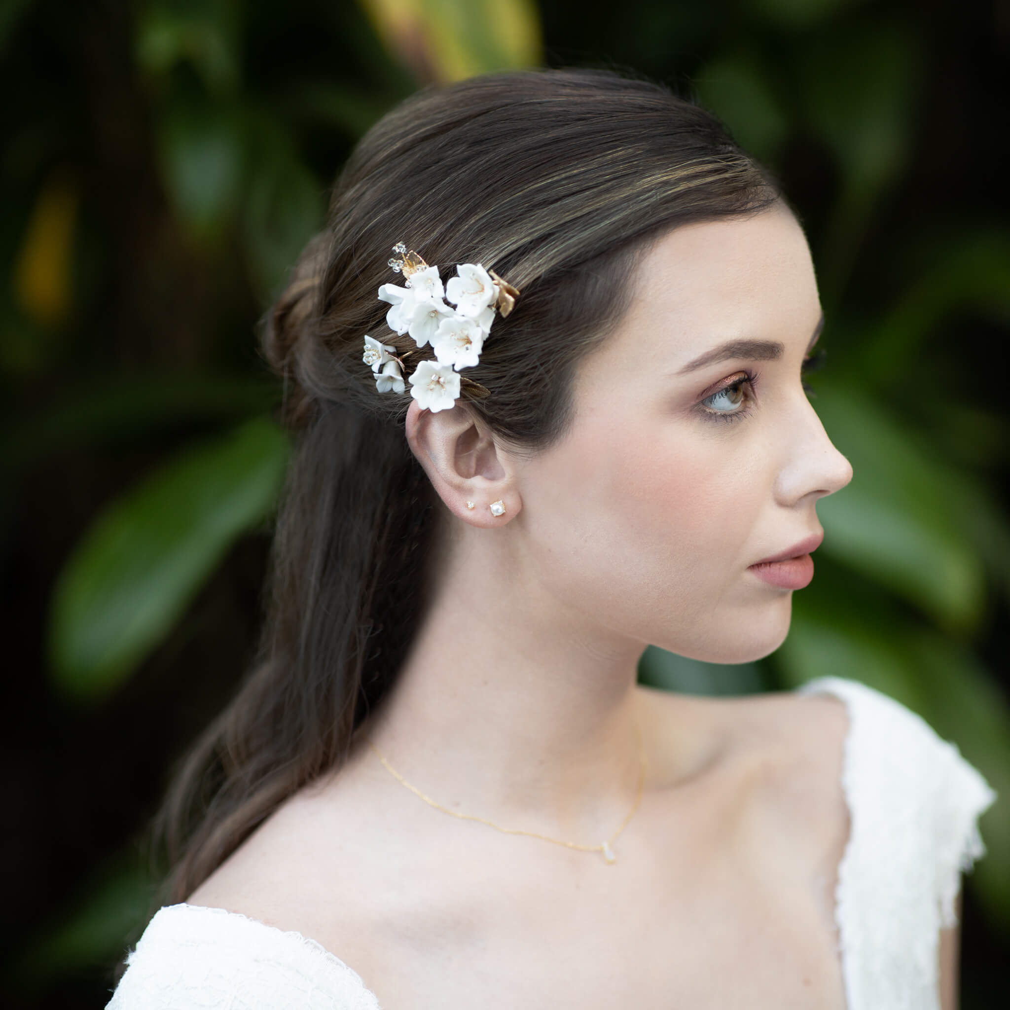 Jules Bridal - Kalmia, White Ceramic Floral Hair Pin Set