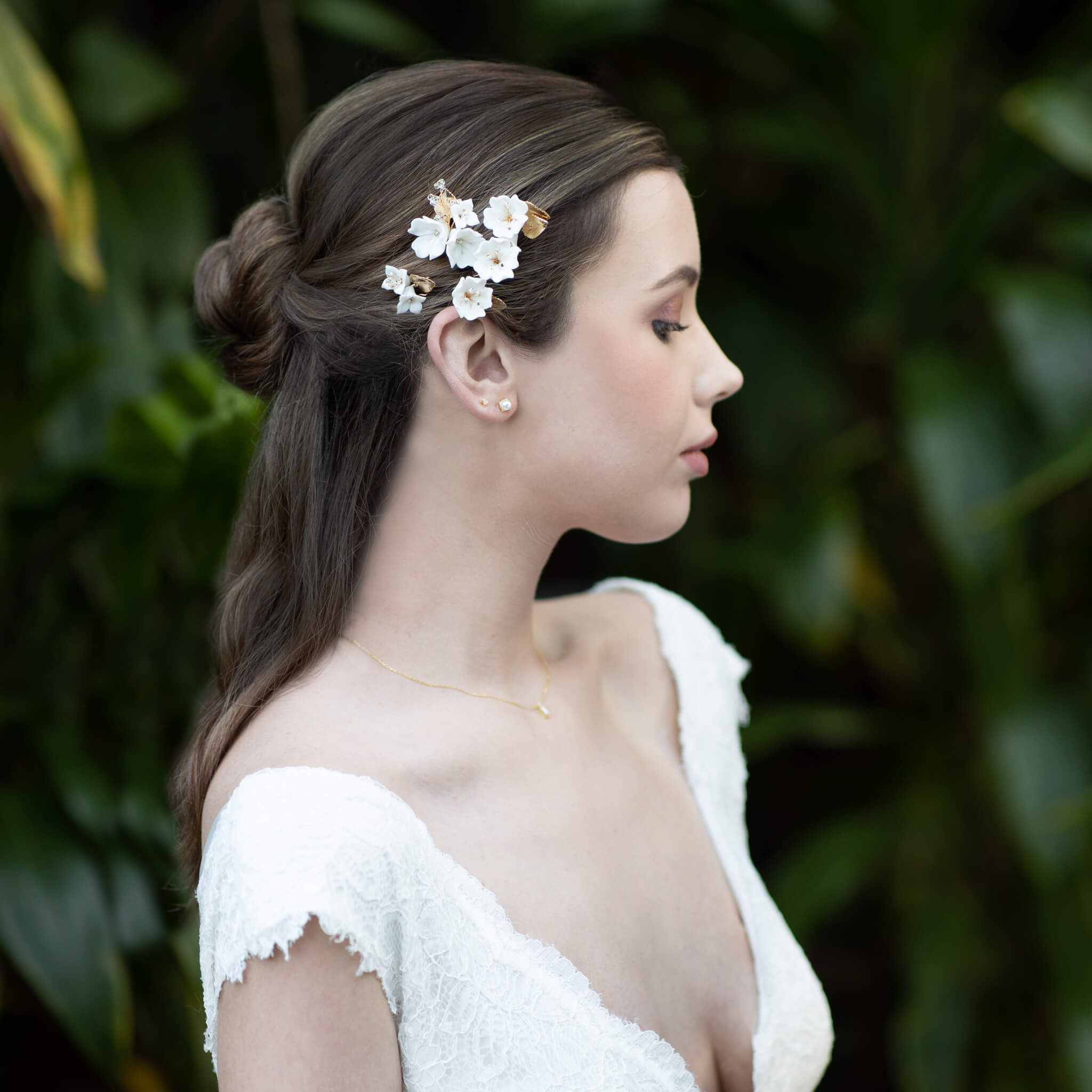 Jules Bridal - Kalmia, White Ceramic Floral Hair Pin Set