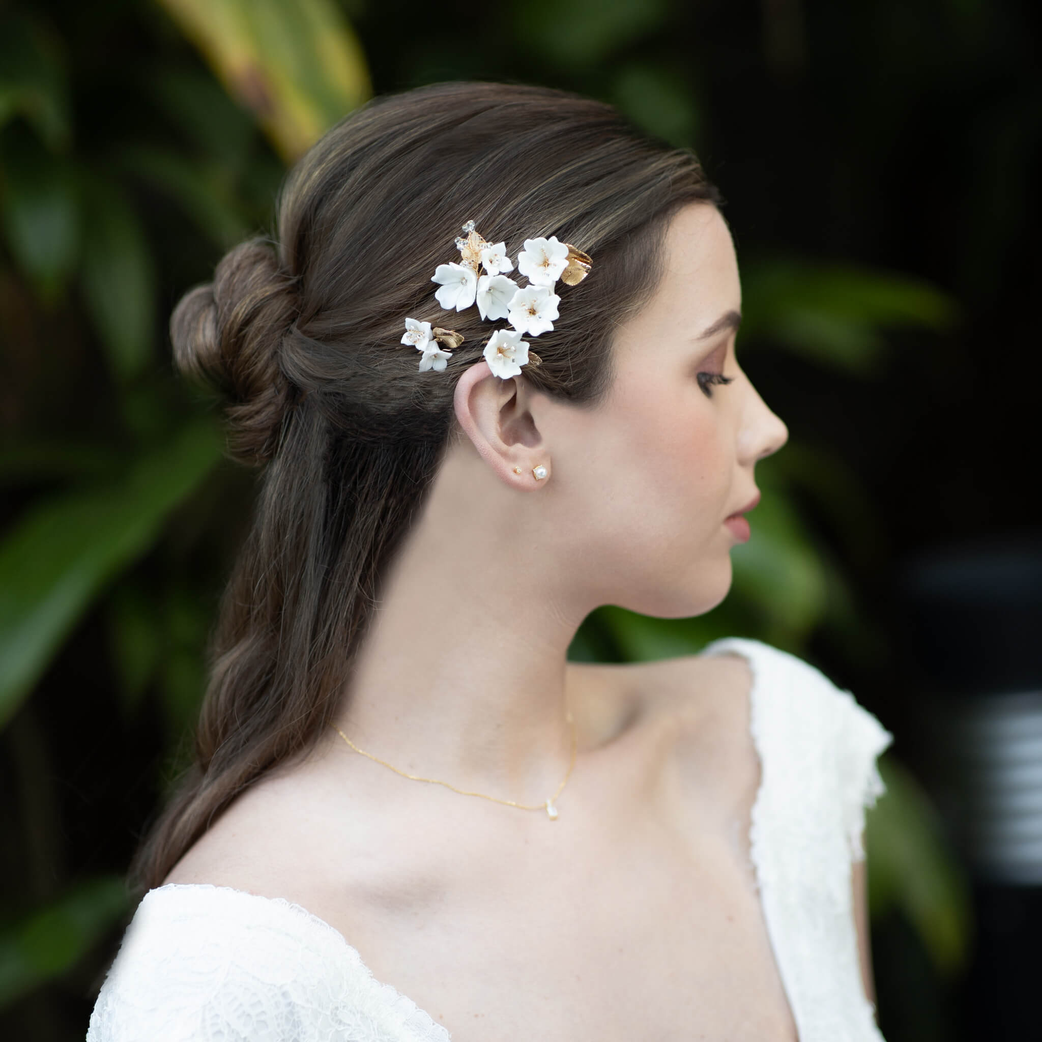Jules Bridal - Kalmia, White Ceramic Floral Hair Pin Set