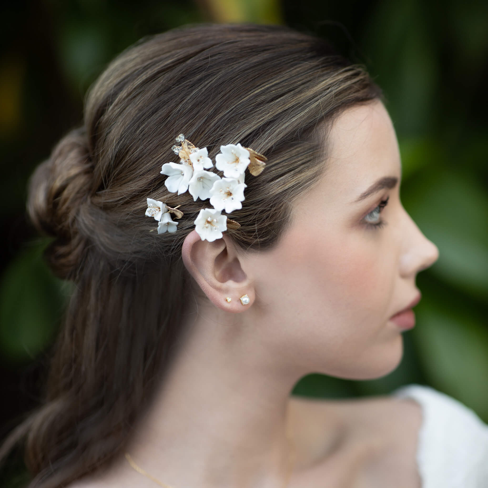 Jules Bridal - Kalmia, White Ceramic Floral Hair Pin Set