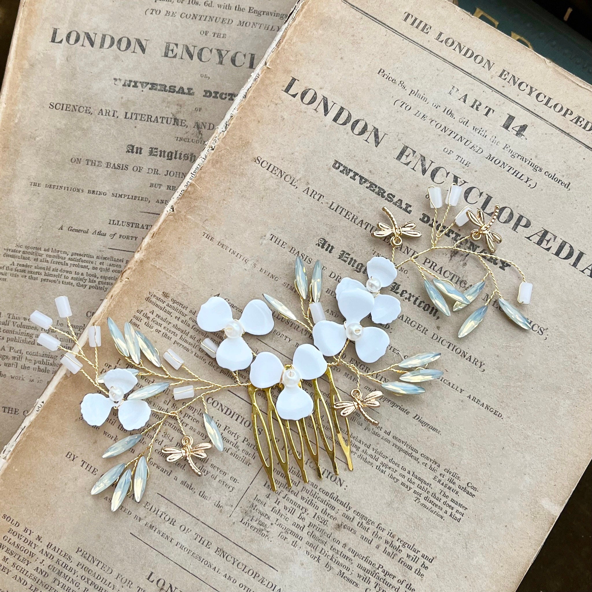 Jules Bridal - Kirstie, Goldtone Floral Hair Comb with Dragonfly Motifs