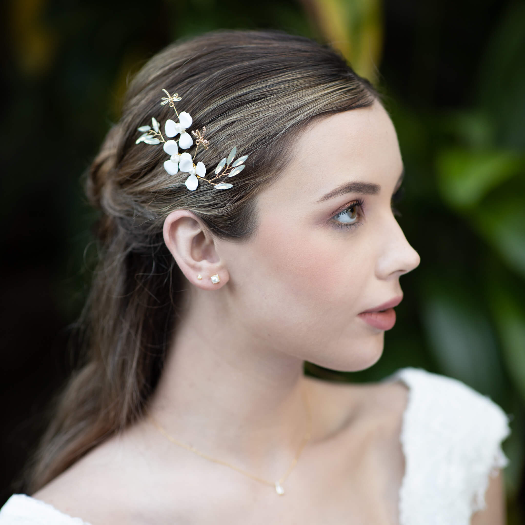 Jules Bridal - Kirstin, Goldtone Floral Hair Comb with Dragonfly Motifs