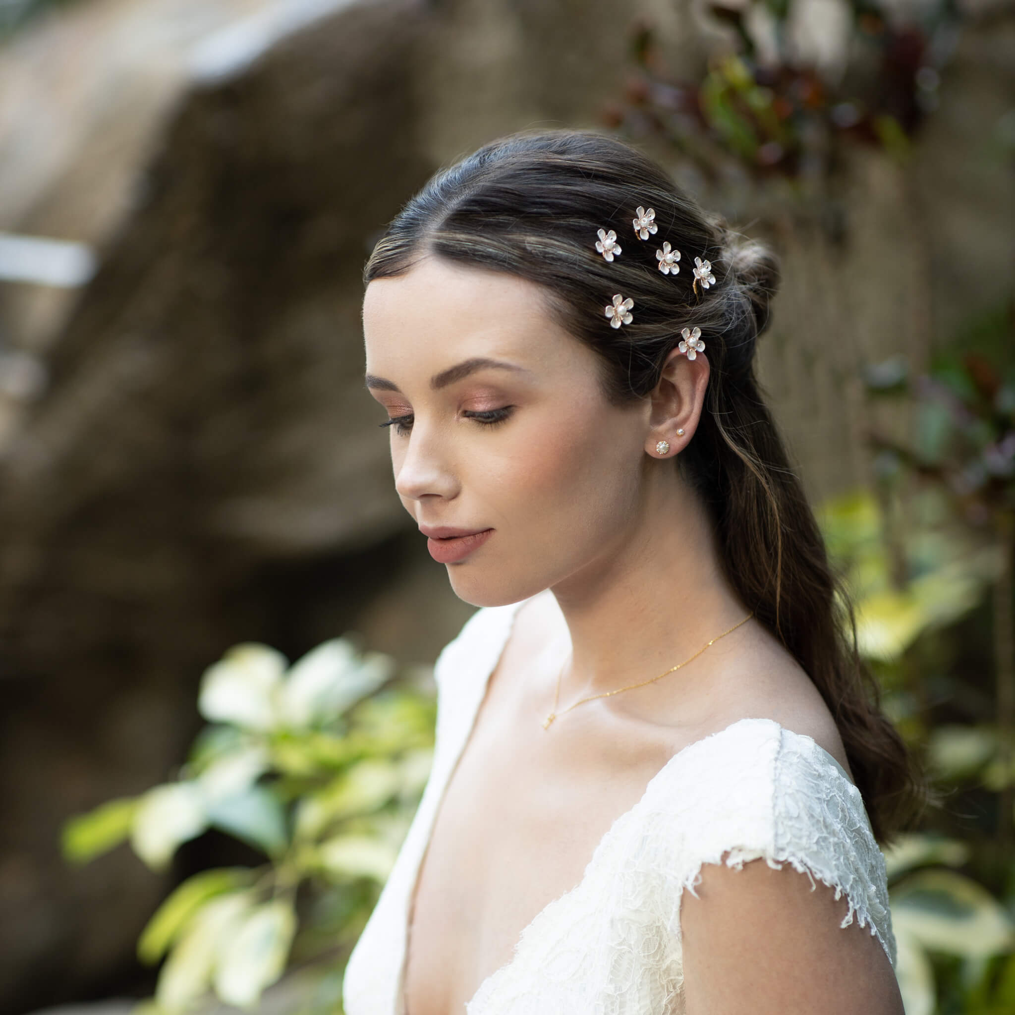 Jules Bridal - Lexine, Pearl & Enamel Floral Hair Pin Set