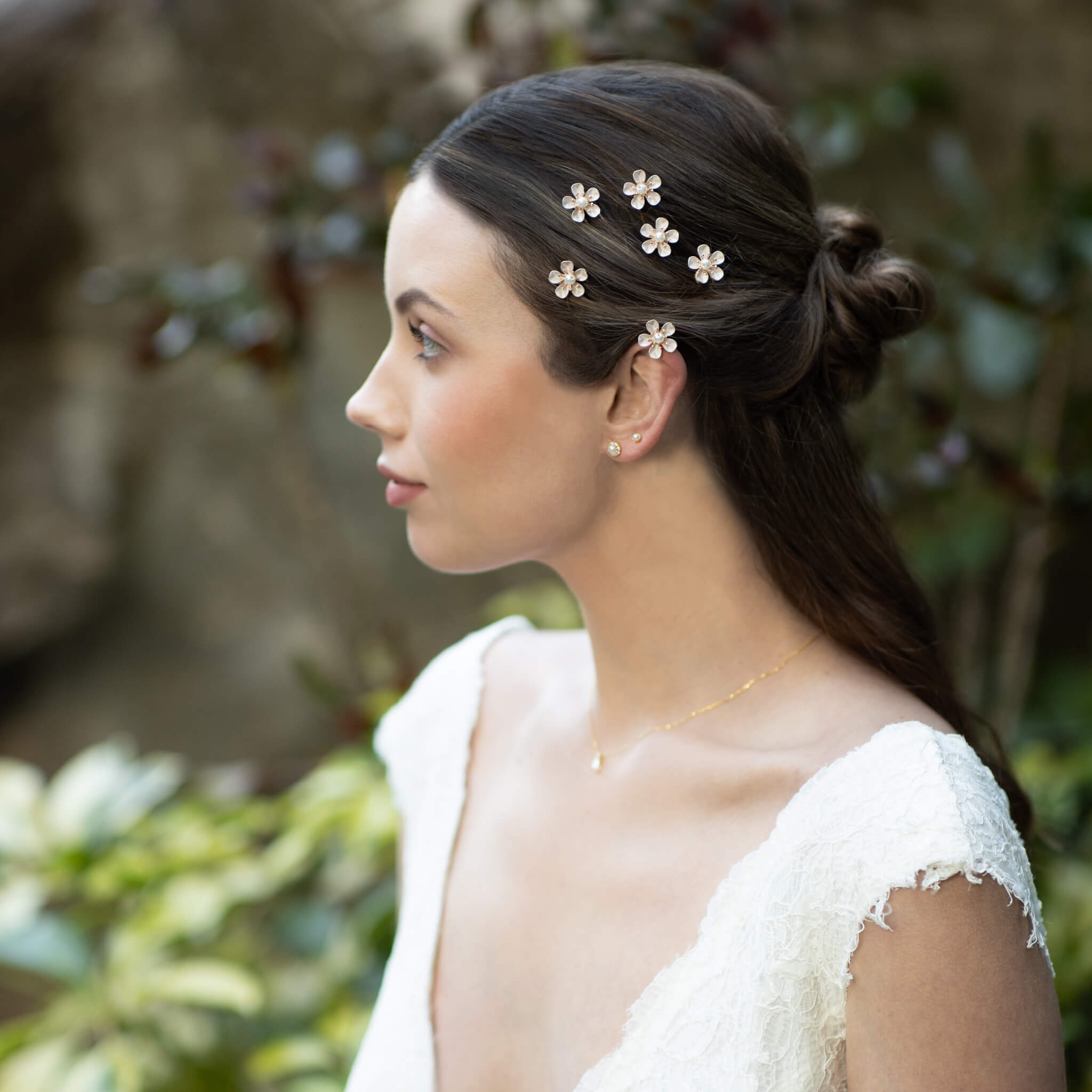 Jules Bridal - Lexine, Pearl & Enamel Floral Hair Pin Set