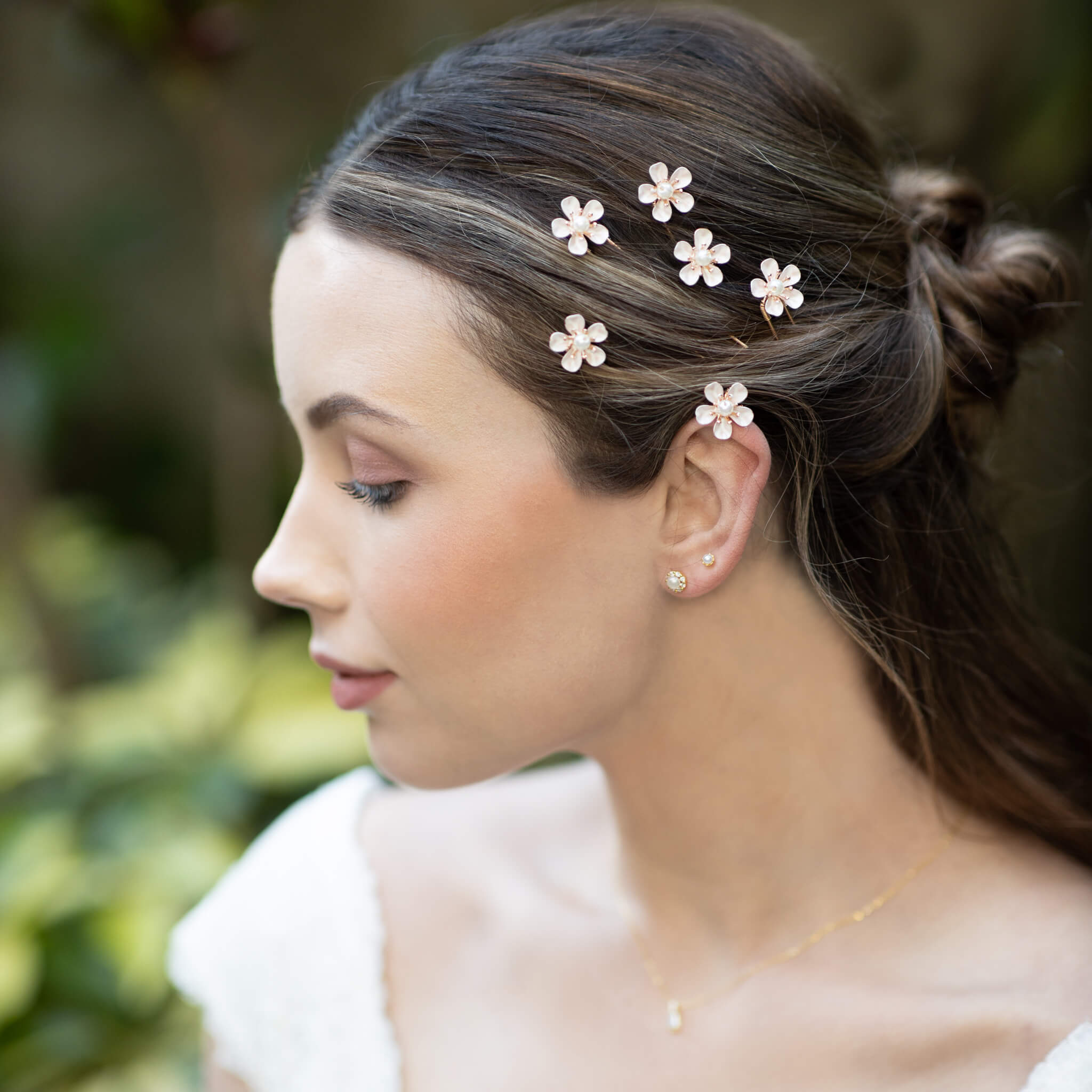 Jules Bridal - Lexine, Pearl & Enamel Floral Hair Pin Set