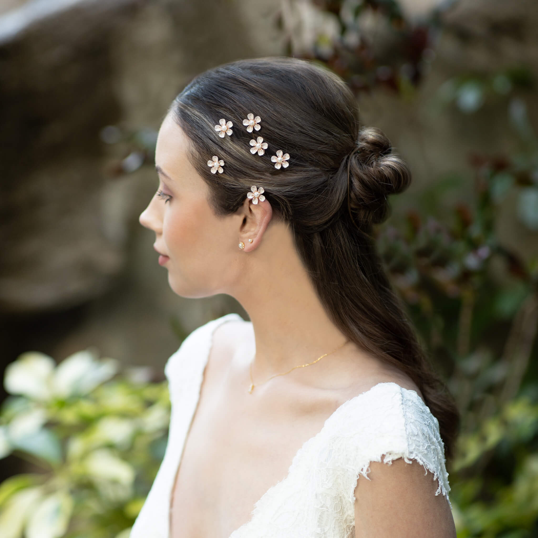 Jules Bridal - Lexine, Pearl & Enamel Floral Hair Pin Set