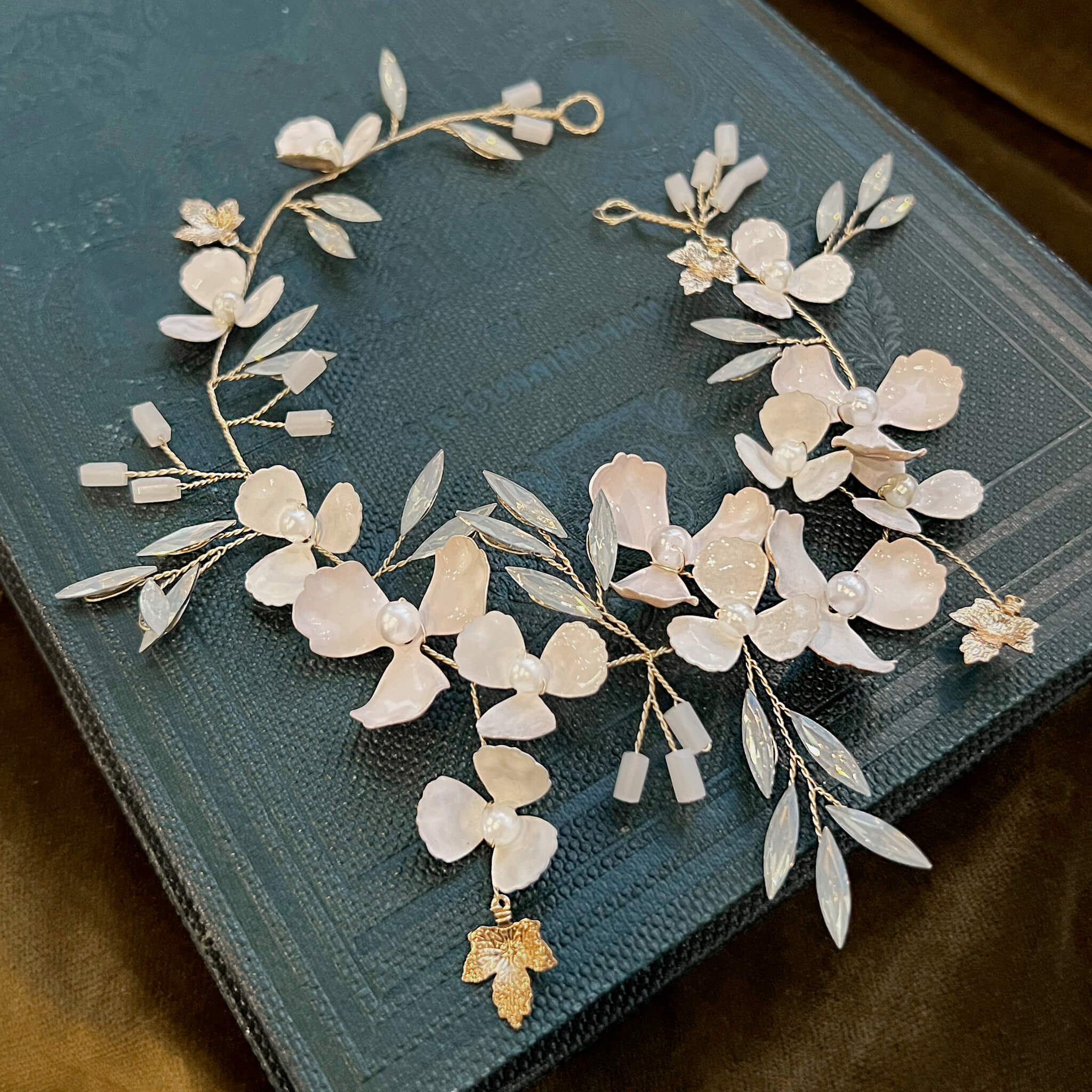 Jules Bridal - Liffey, Goldtone Flora Hair Vine with Pearls & Opals