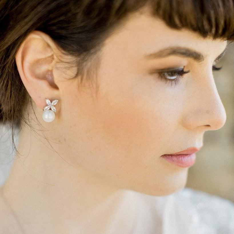 Jules Bridal - Liliane, Petal Style Pearl Earrings