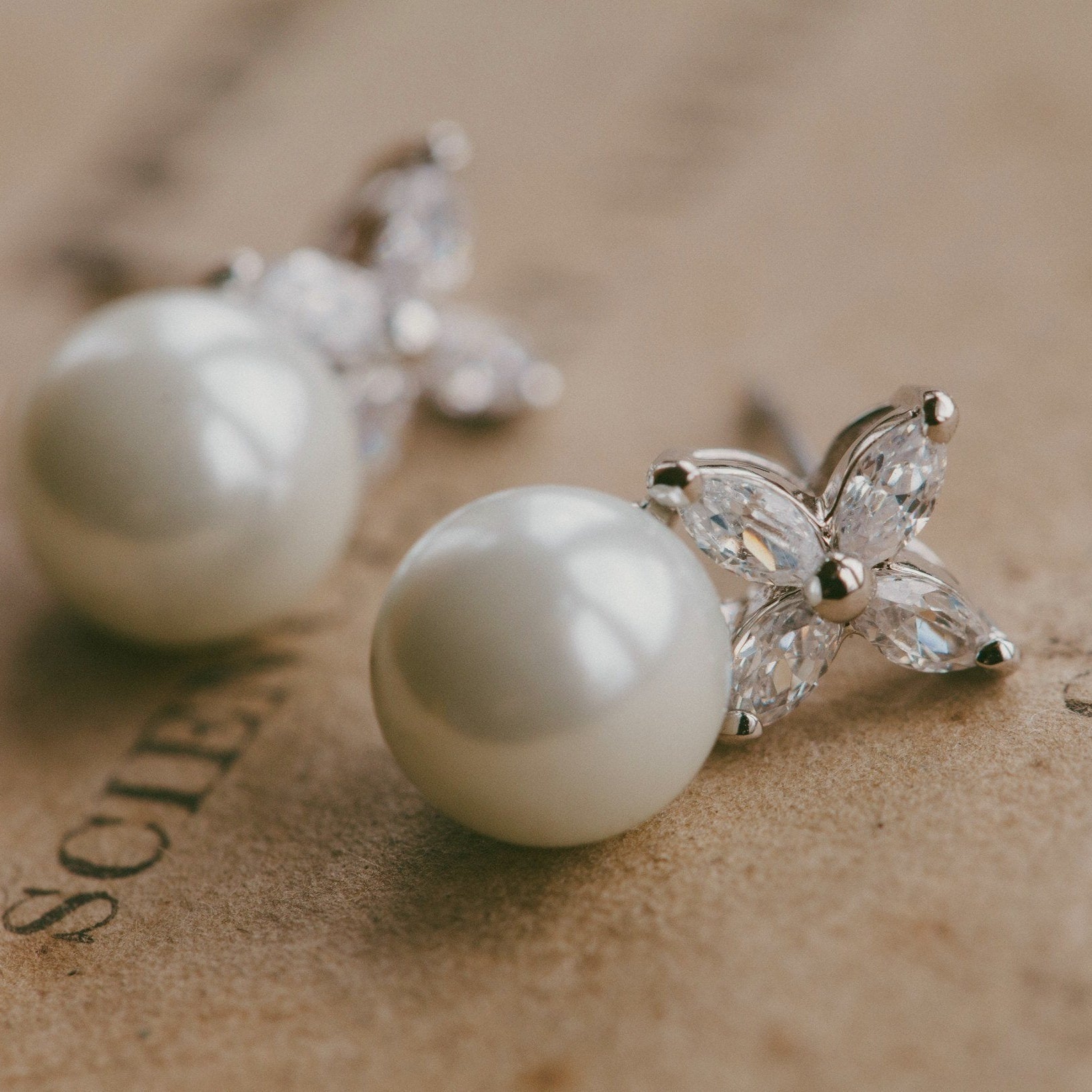Jules Bridal - Liliane, Petal Style Pearl Earrings
